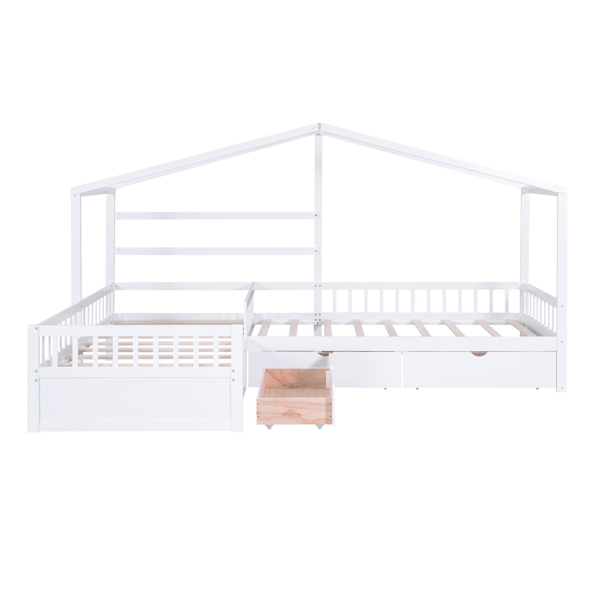 L Shape Platform Bed With 3 Storage Drawers