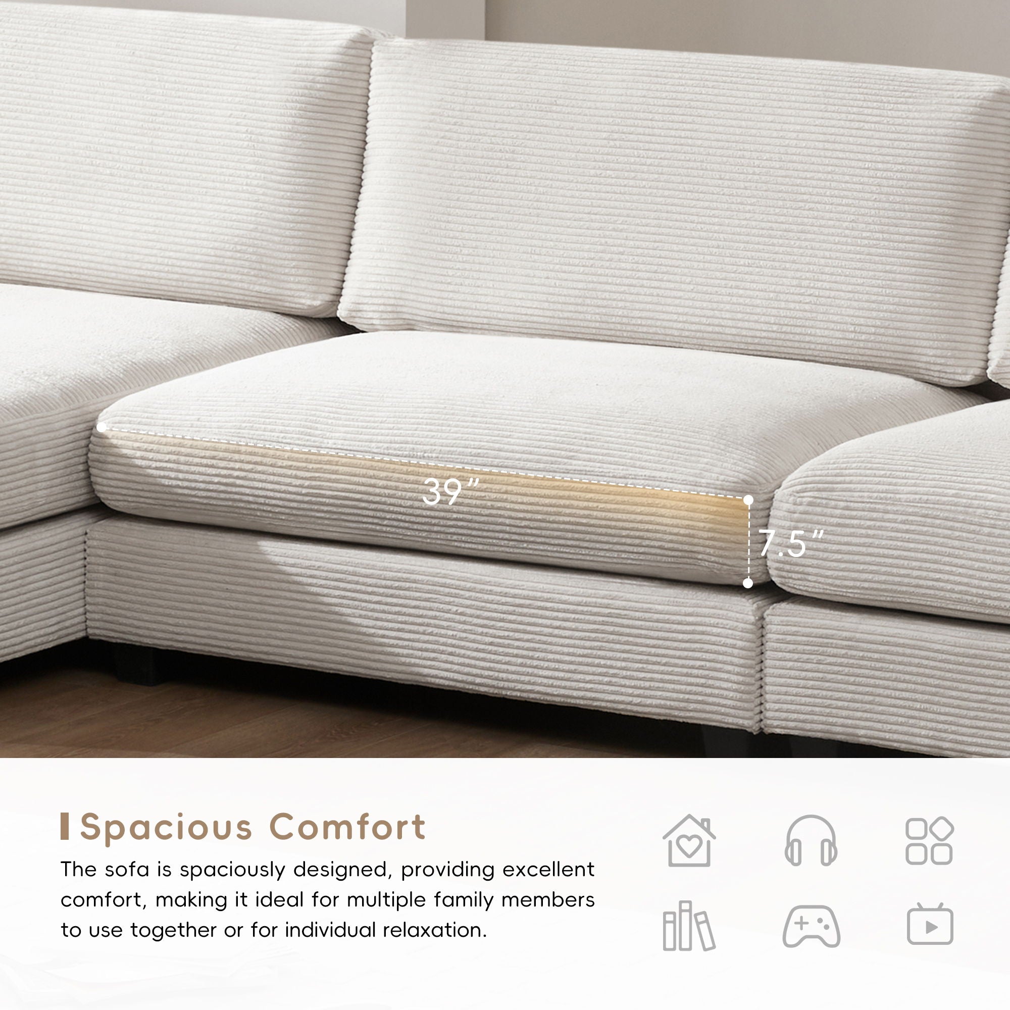 Oversized Sectional L Shaped Cloud Couch With USB Charging Port Cup Holder Deep And Wide Seat Sofa With Chaise Comfy