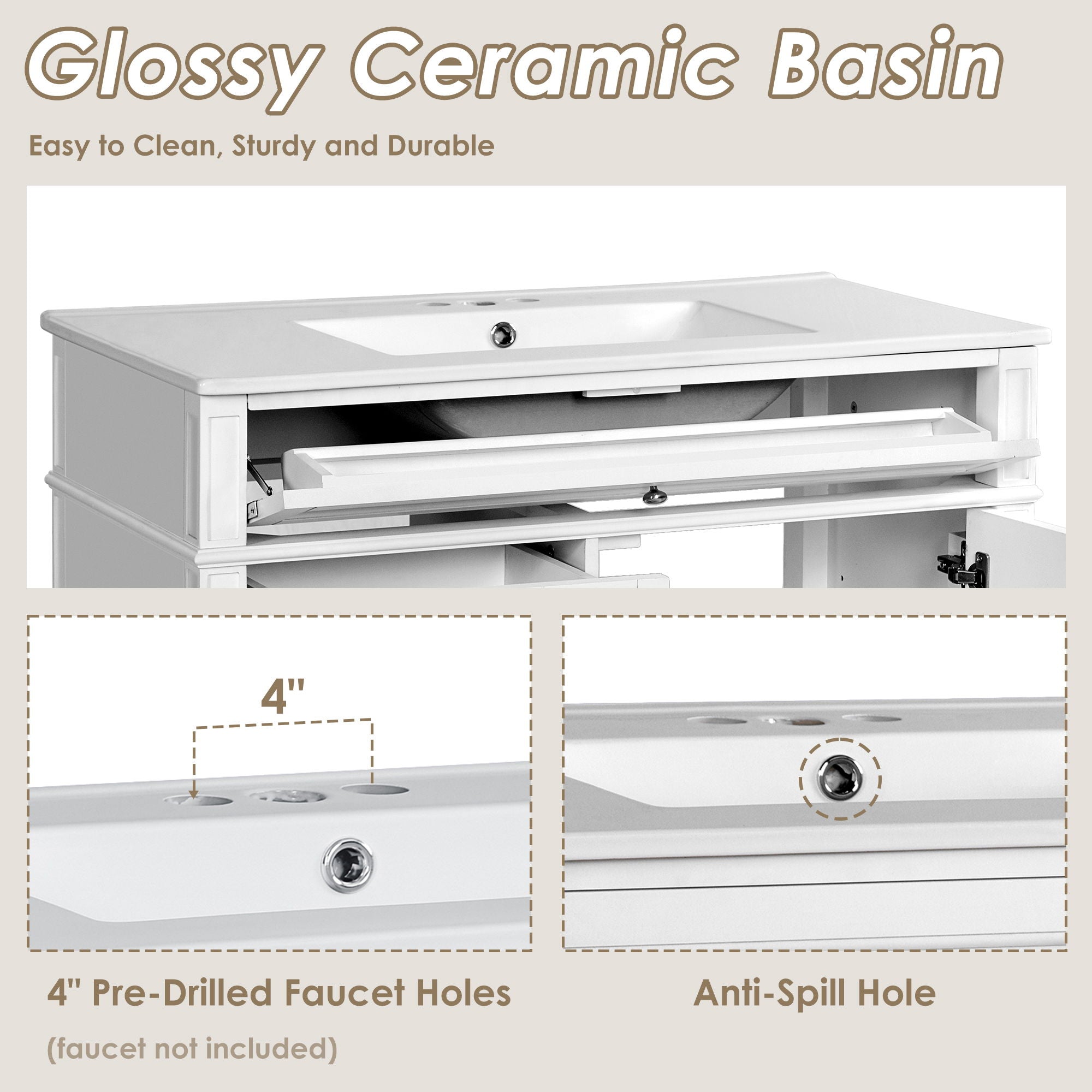 Bathroom Vanity With Top Sink, 2 Drawers And Tip Out Drawer