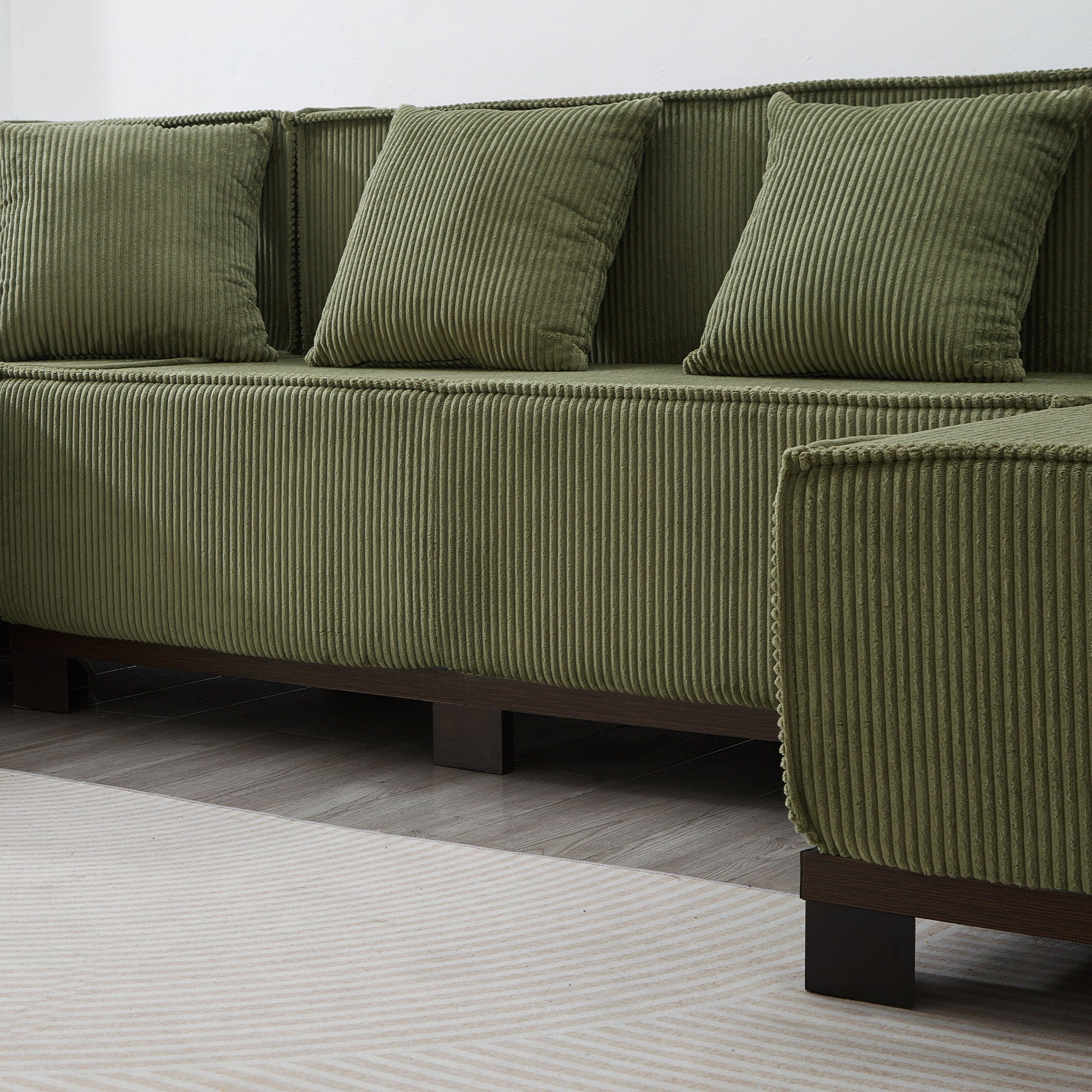 U-Shaped Sectional Sofa With RGB LED Light Strip And 6 Pillows