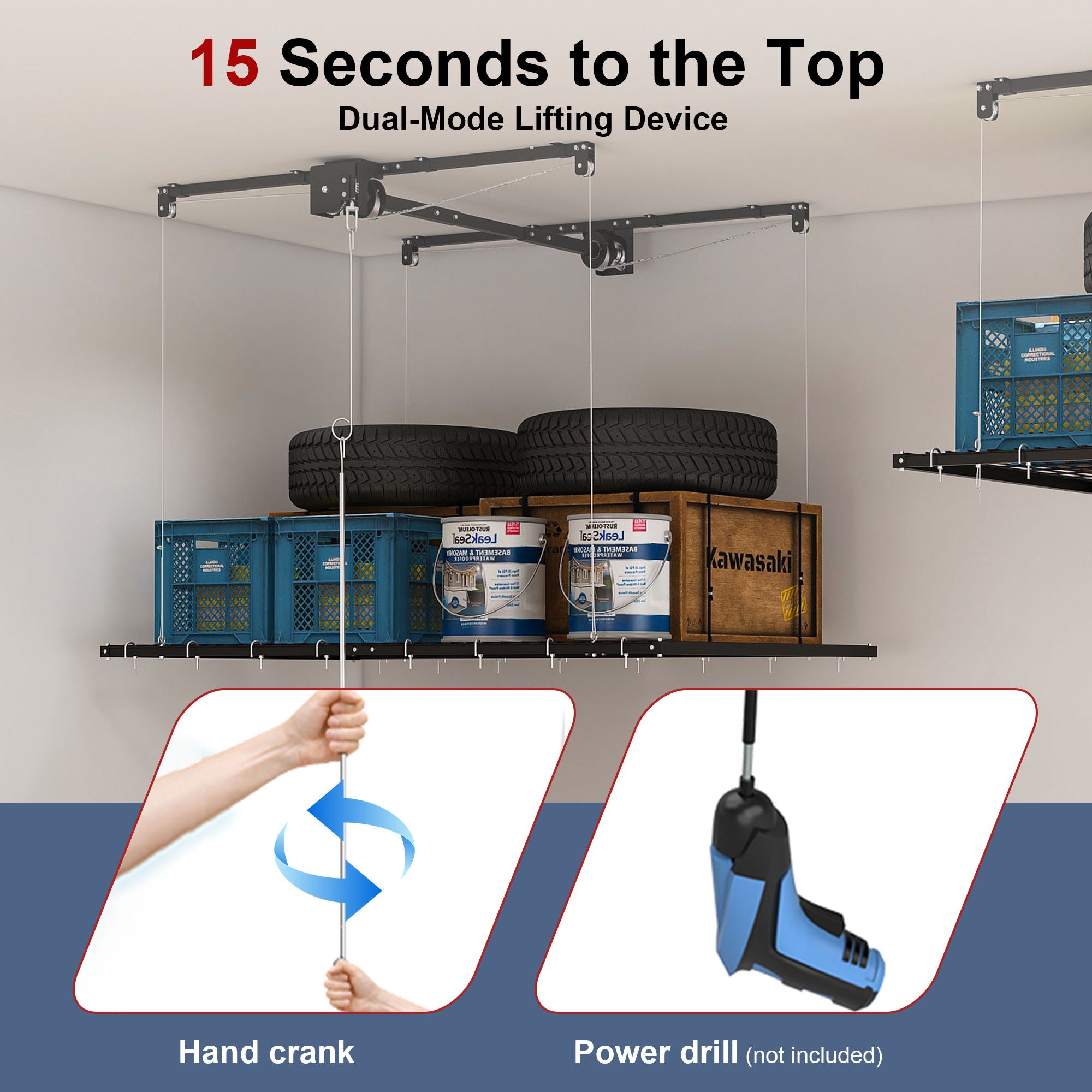 4 X 8 Ft Overhead Garage Storage Rack - Black