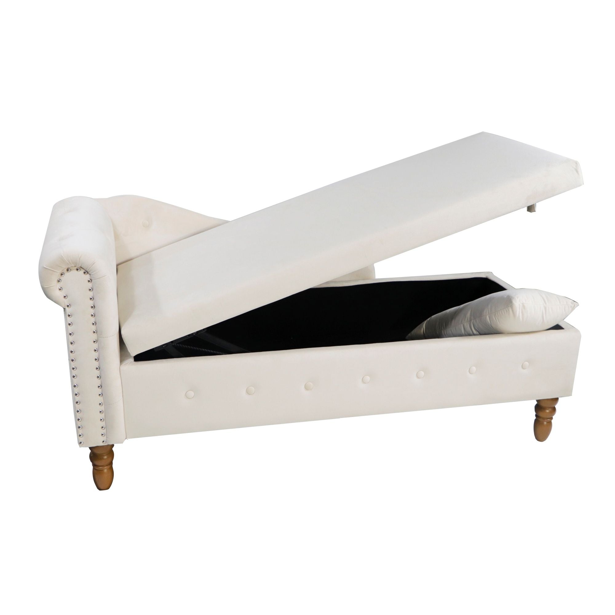 Chaise Lounge Indoor, Velvet Lounge Chair For Bedroom With Storage & Pillow, Modern Upholstered Rolled Arm Chase Lounge For Sleeping With Nailhead Trim For Living Room Bedroom Office
