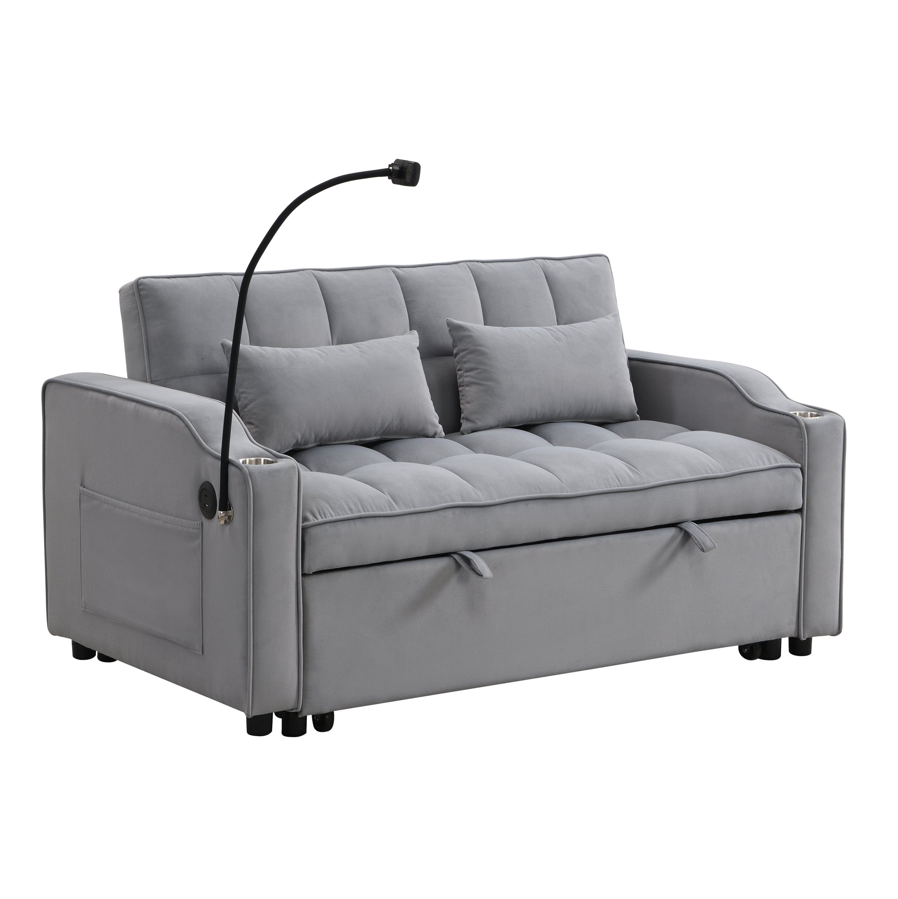 Modern Velvet Loveseat Futon Sofa Couch with Pullout Bed