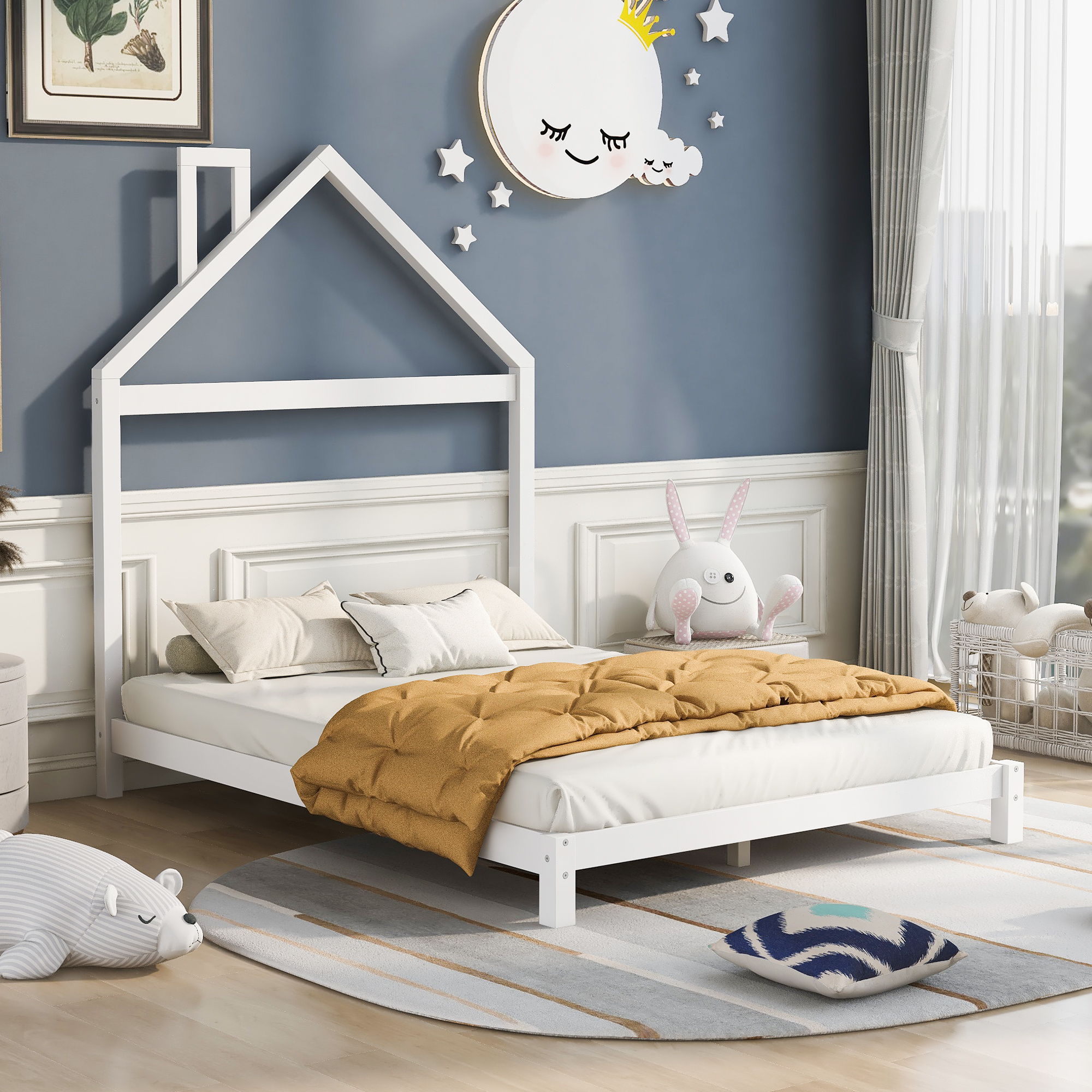 Platform Bed With House Shaped Headboard