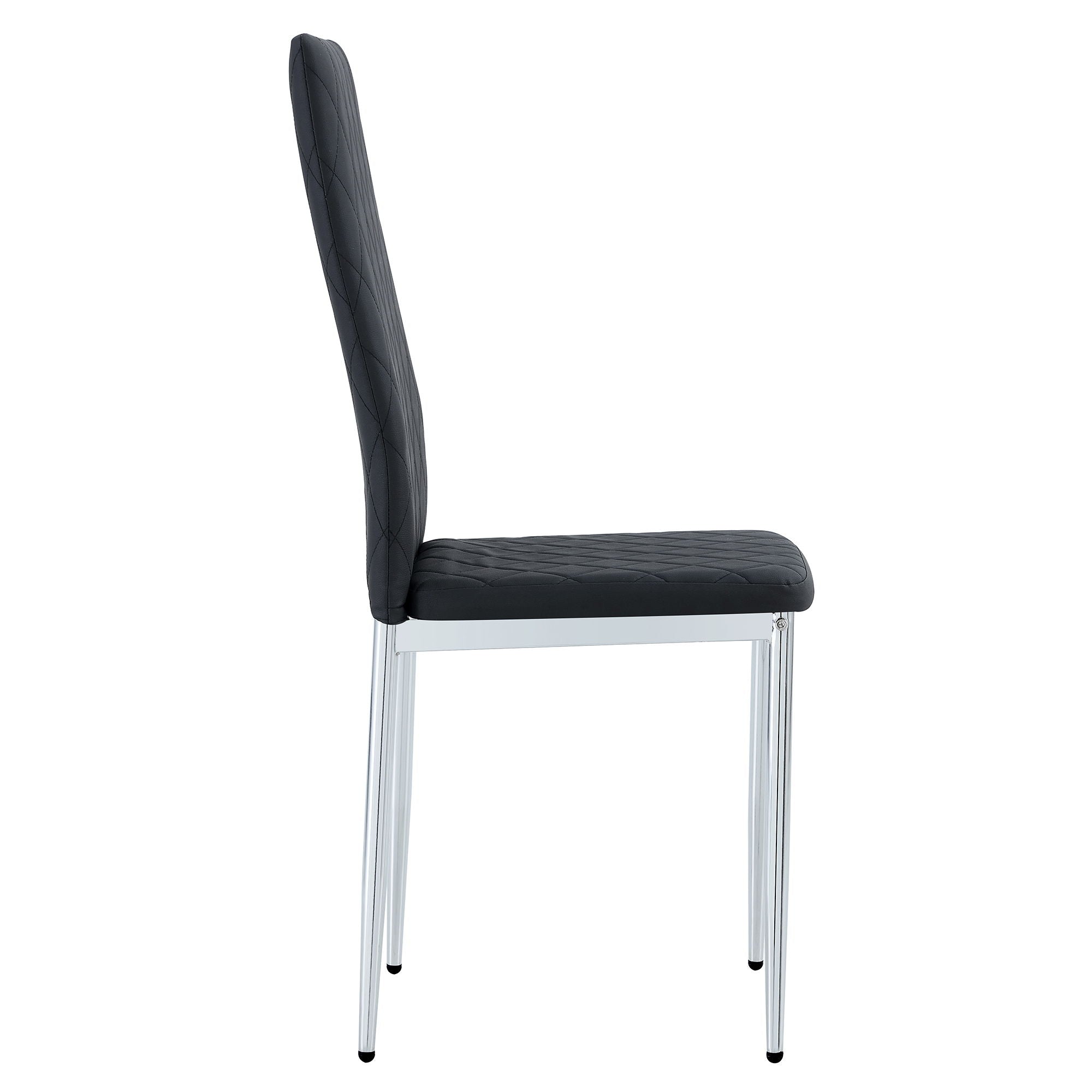 Modern Grid Armless High Backrest Dining Chair Set With Electroplated Metal Legs In Material 6 Piece - Black