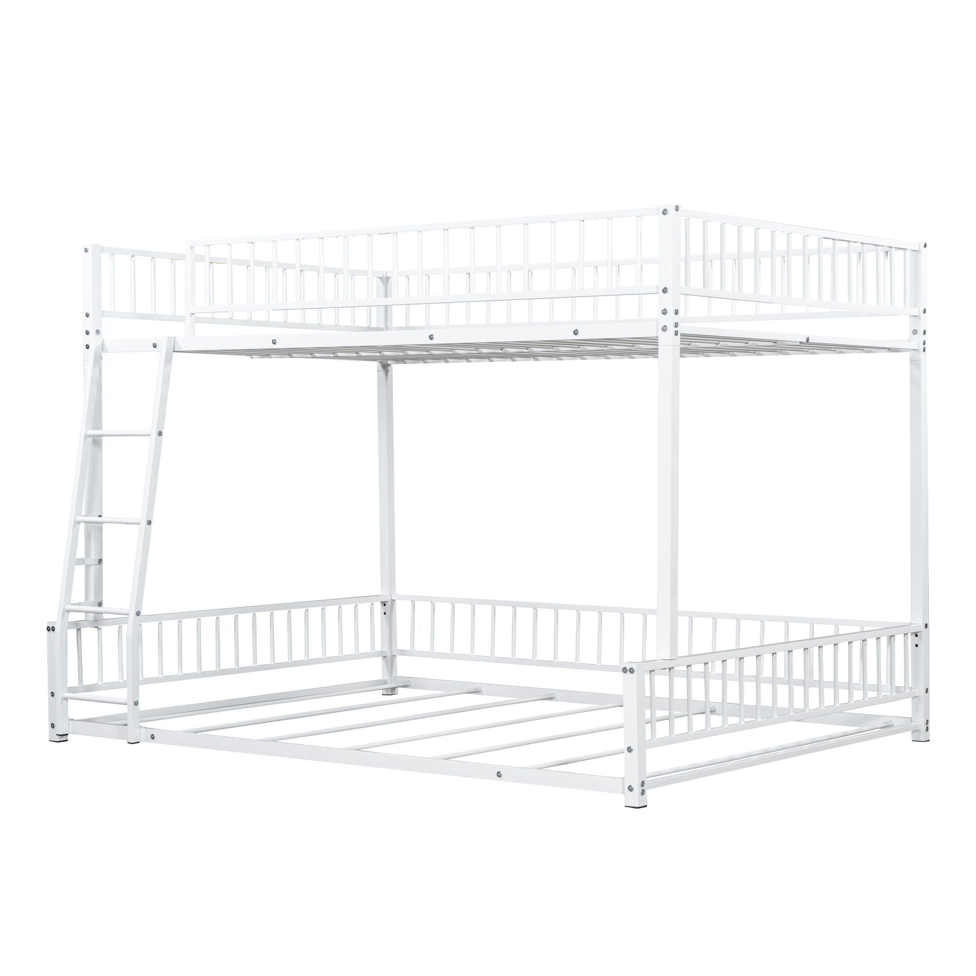 Bunk Bed Frame With Ladder And Safety Guardrails