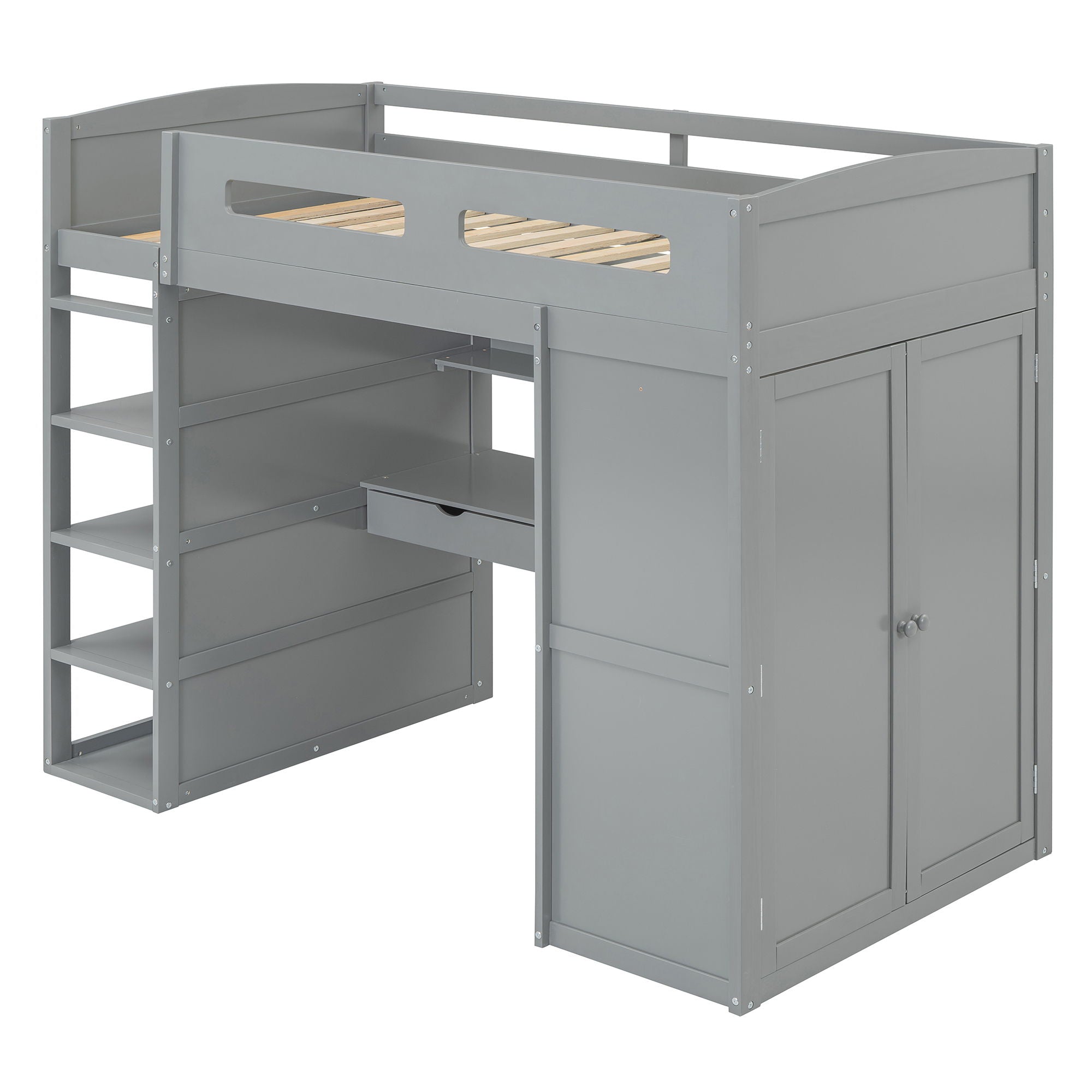 Loft Bed With Desk, Wardrobes, 4 Drawers And 4 Shelves