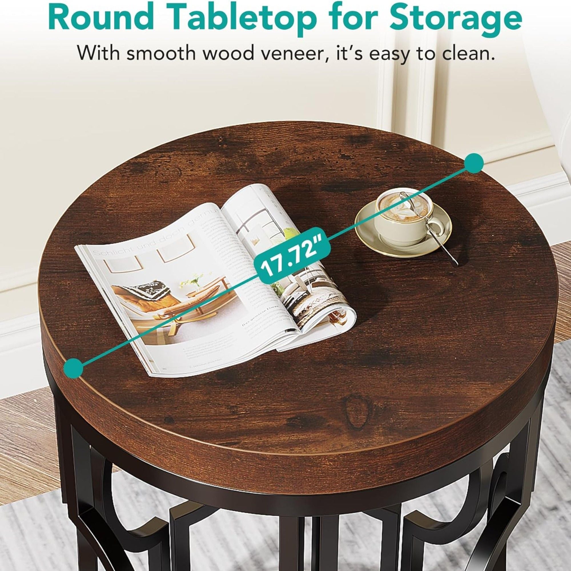 Round End Table Nightstand For Living - Brown / Black