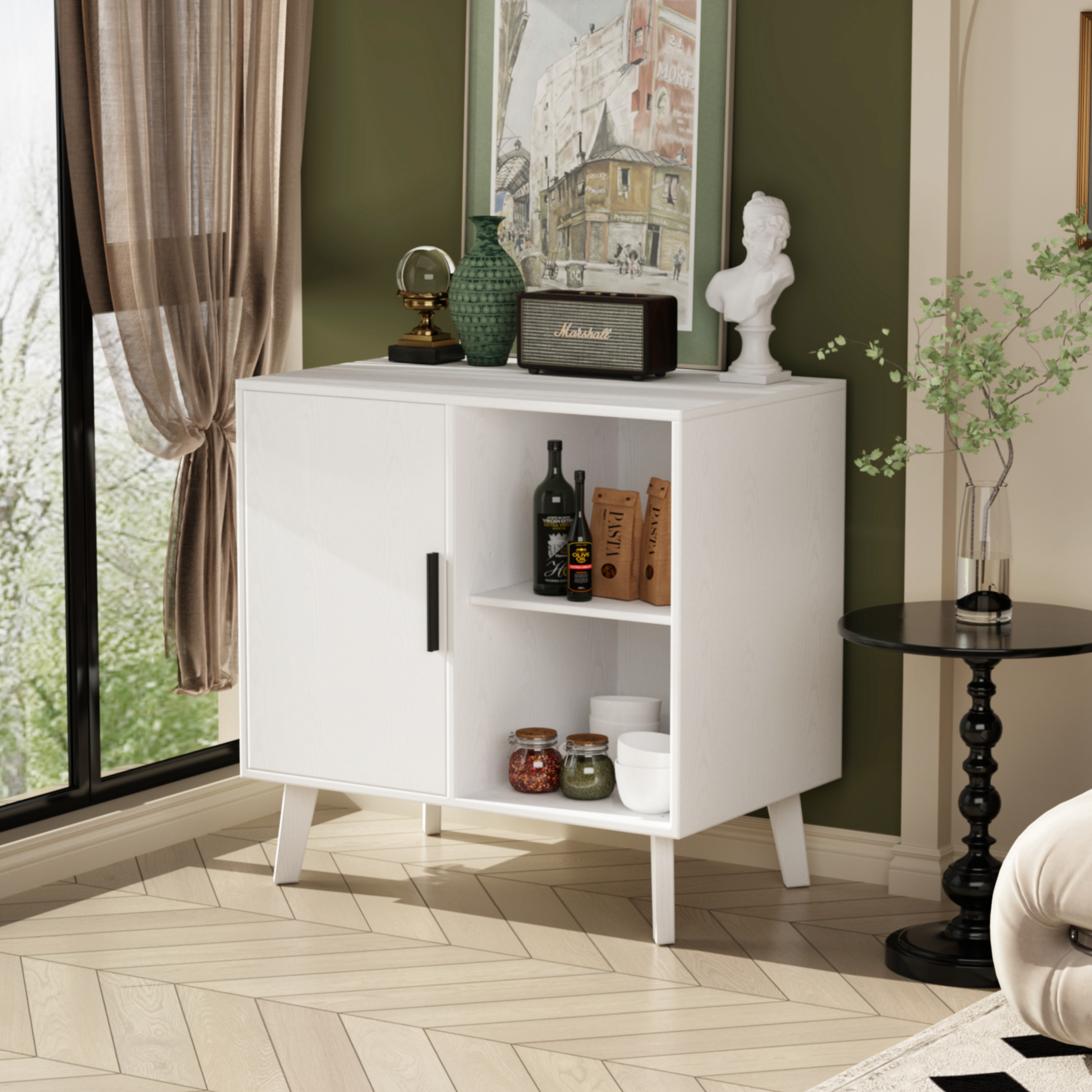 Sideboard Buffet Kitchen Storage Cabinet (White)