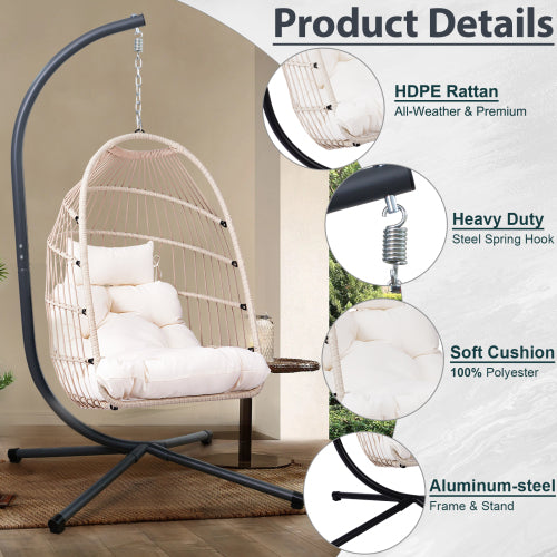 Outdoor Egg Hanging Chair with Stand, Patio Wicker Swing Egg Chair Indoor Swinging Chair Outdoor Hammock