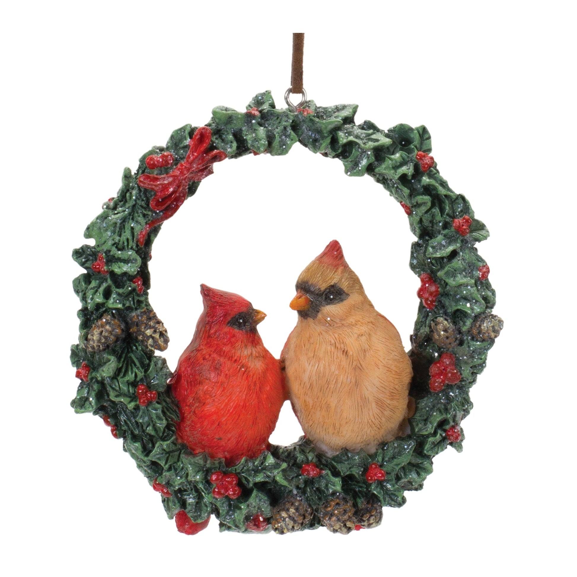 Cardinal-Bird-Couple-Wreath-Ornament-(Set-of-4)-Christmas-Ornaments