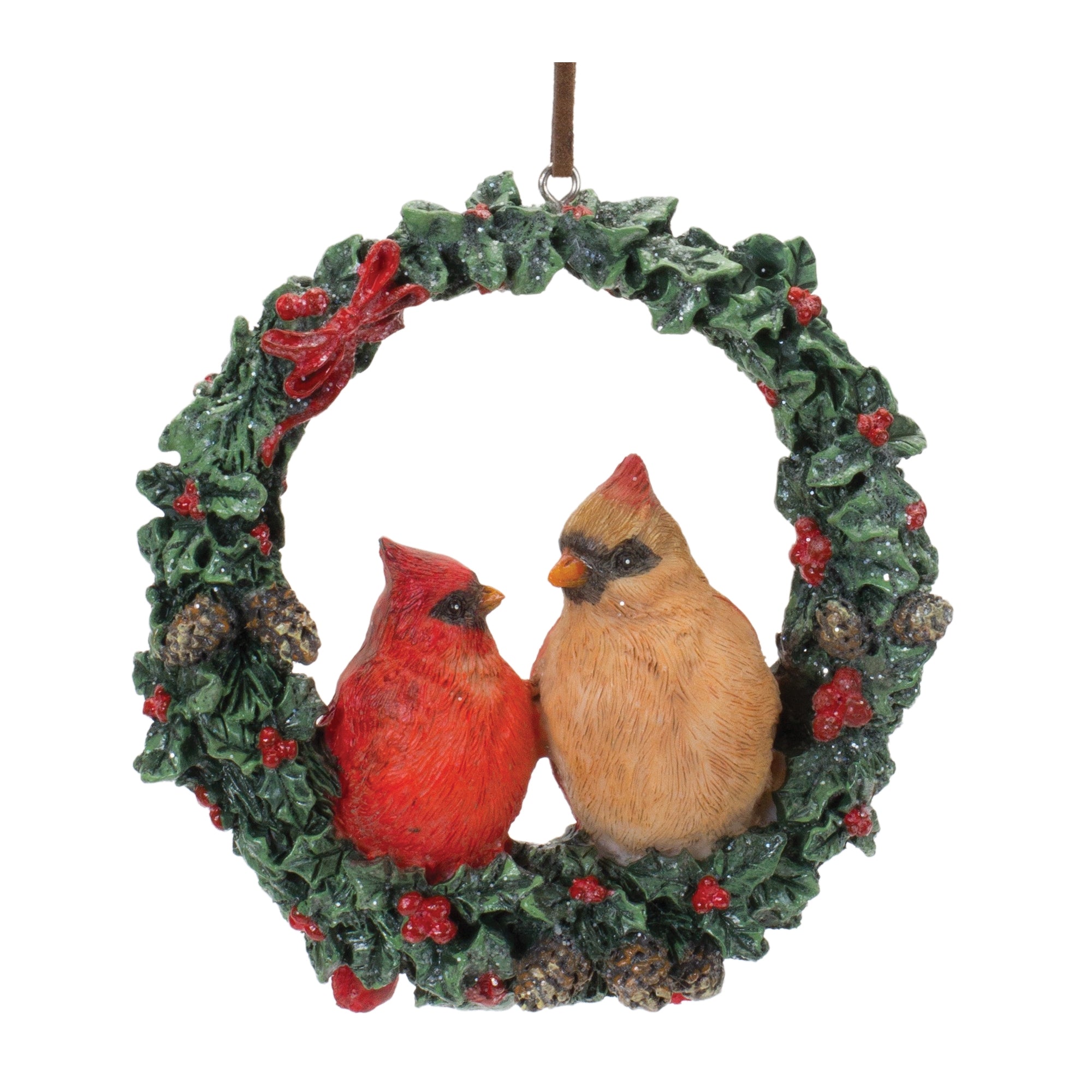Cardinal-Bird-Couple-Wreath-Ornament-(Set-of-4)-Christmas-Ornaments