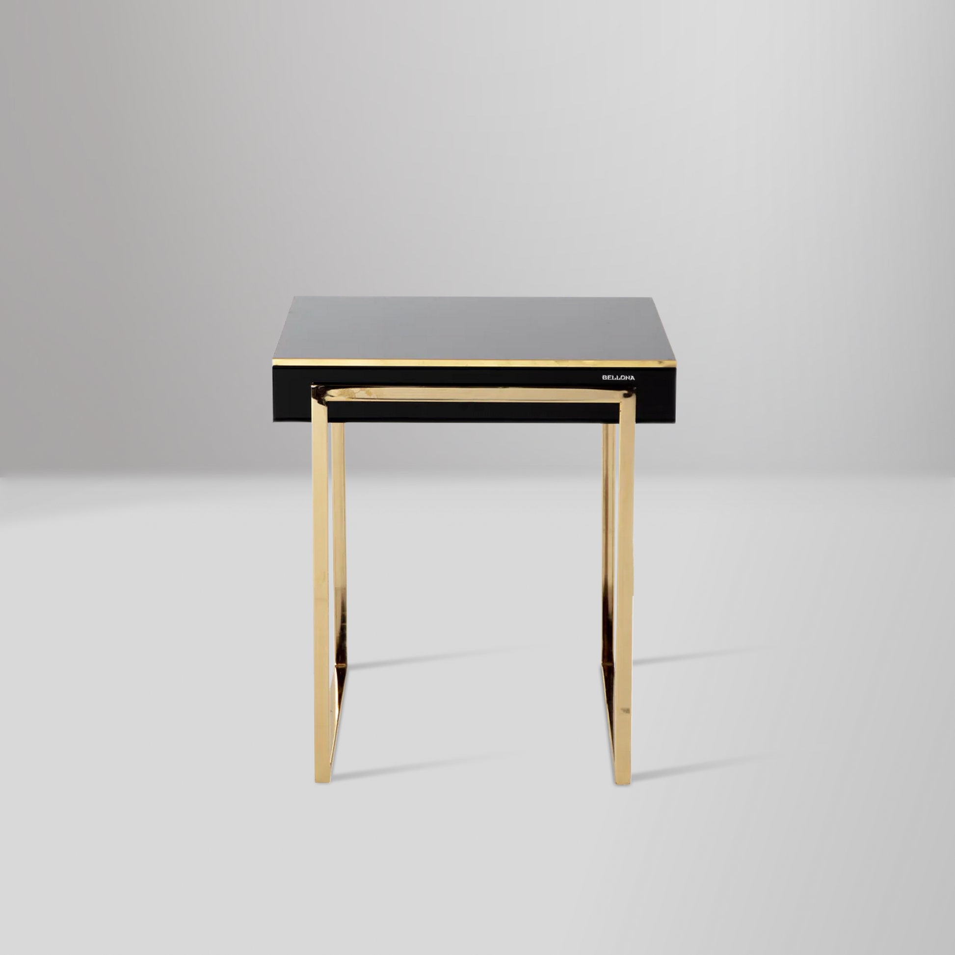 Carlino Side Table with polished surfaces, gold trim accents, and a modern design, perfect for contemporary home decor.