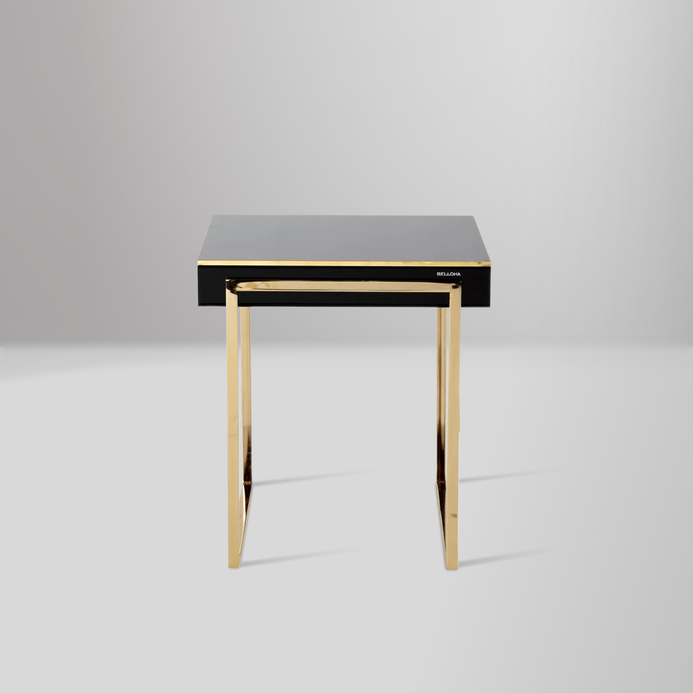 Carlino Side Table with polished surfaces, gold trim accents, and a modern design, perfect for contemporary home decor.