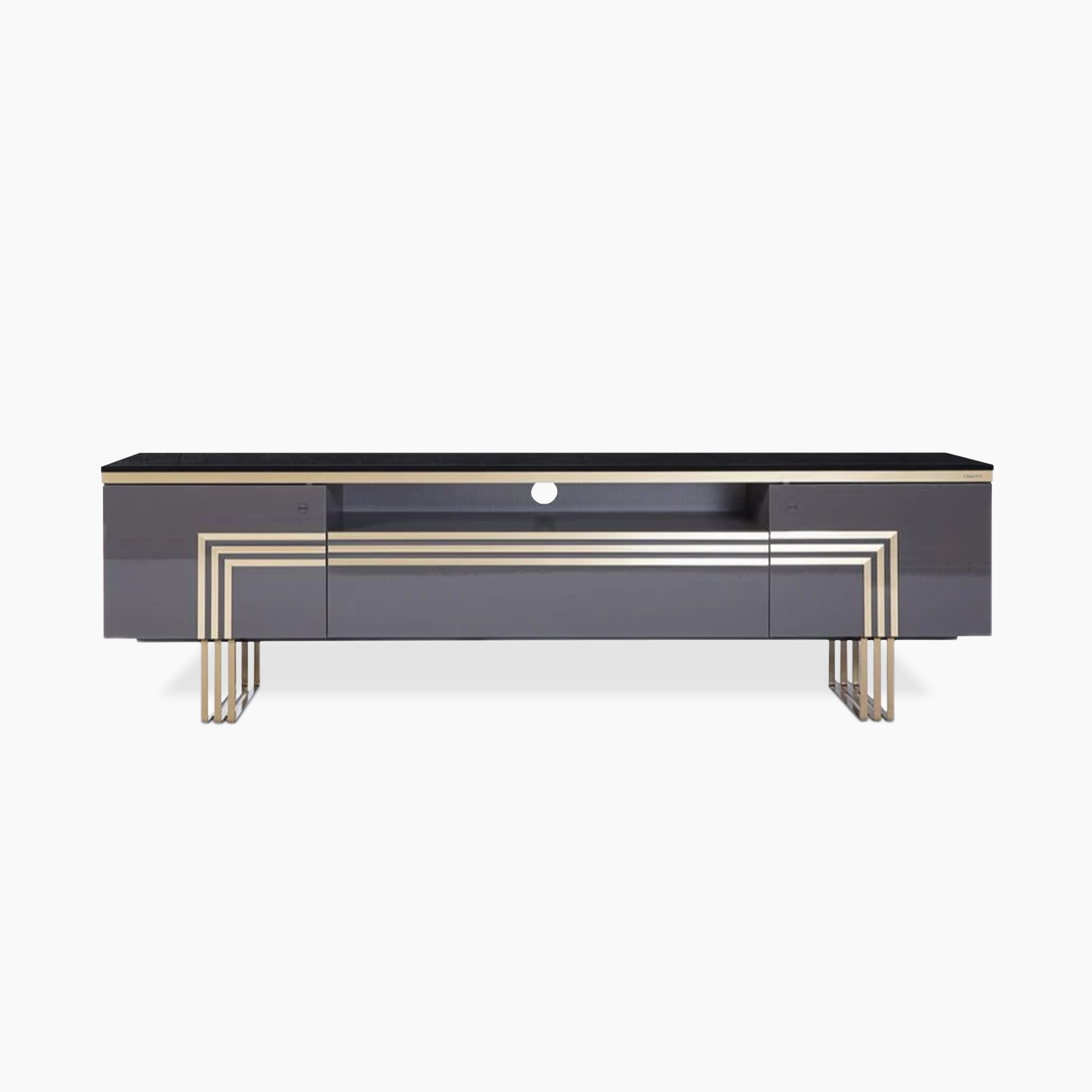 Modern Carlino TV Stand featuring bold textures, two-tone design, and durable craftsmanship for media organization.