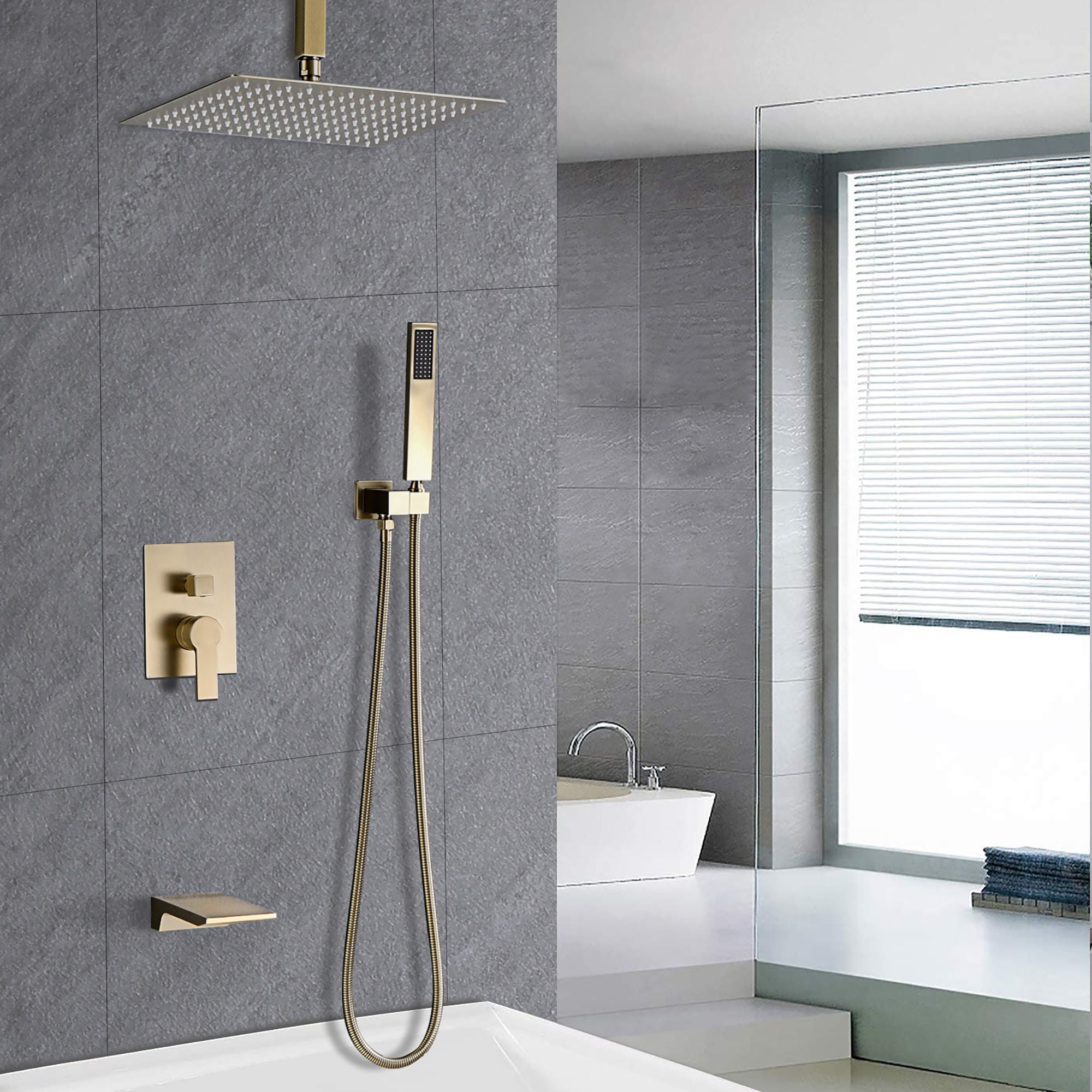 Elegant Shower System High Pressure Rainfall Shower Head With Handheld Spray Stainless Steel - Brushed Gold