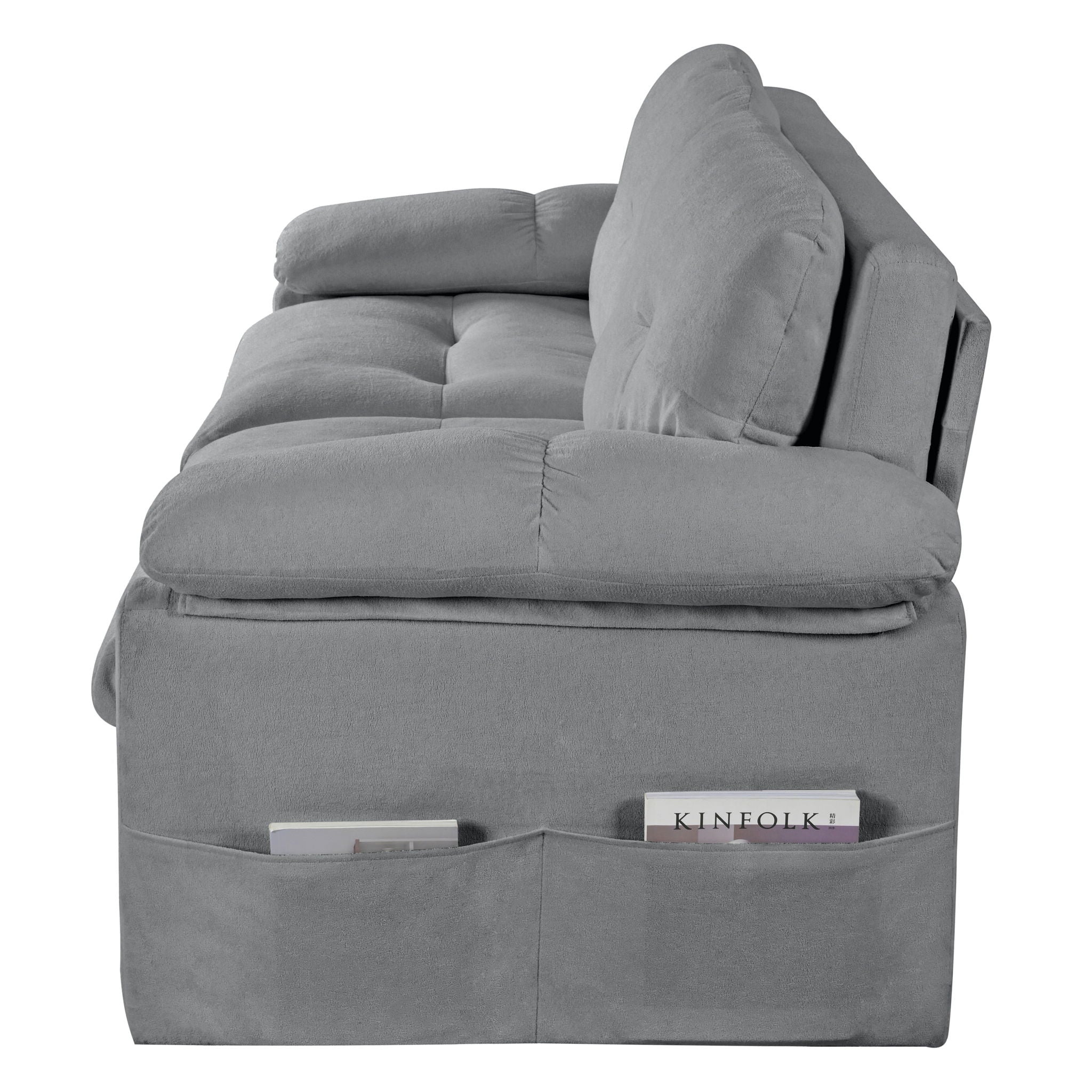 Convertible Pull Out Sofa Bed Queen Size, 3 In 1 With Side Storage