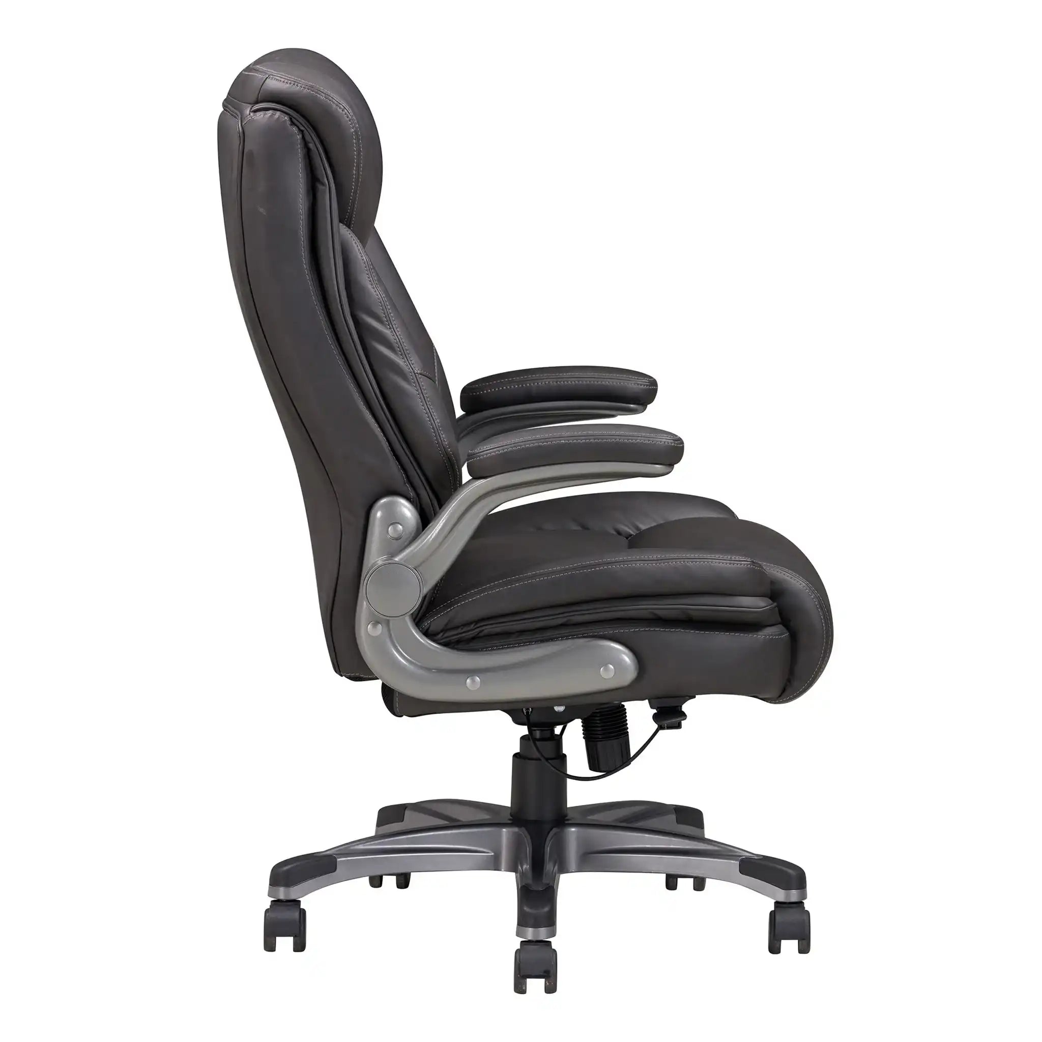 Bonded Leather Upholstered Office Chair With Adjustable Height And Armrest - Gray