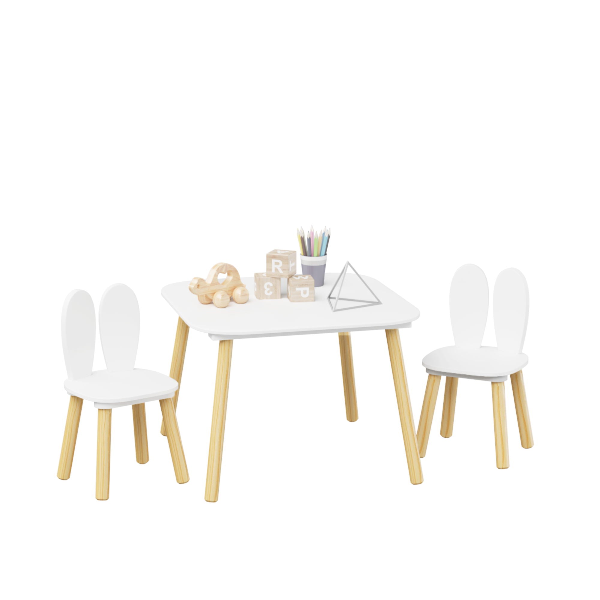 Rabbit Themed Table And 2 Chairs Set - White