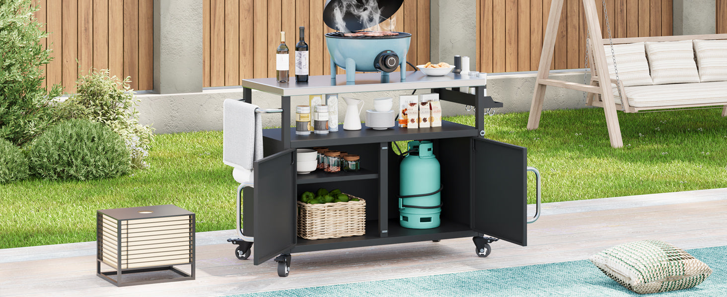 K&K 54.5" Outdoor Kitchen Island with Stainless Steel Tabletop