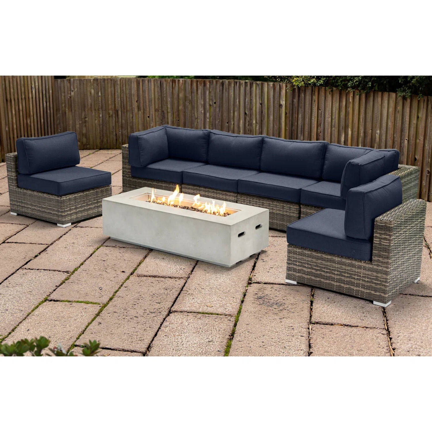 Outdoor Seating Group With Firepit And Cushions - Gray
