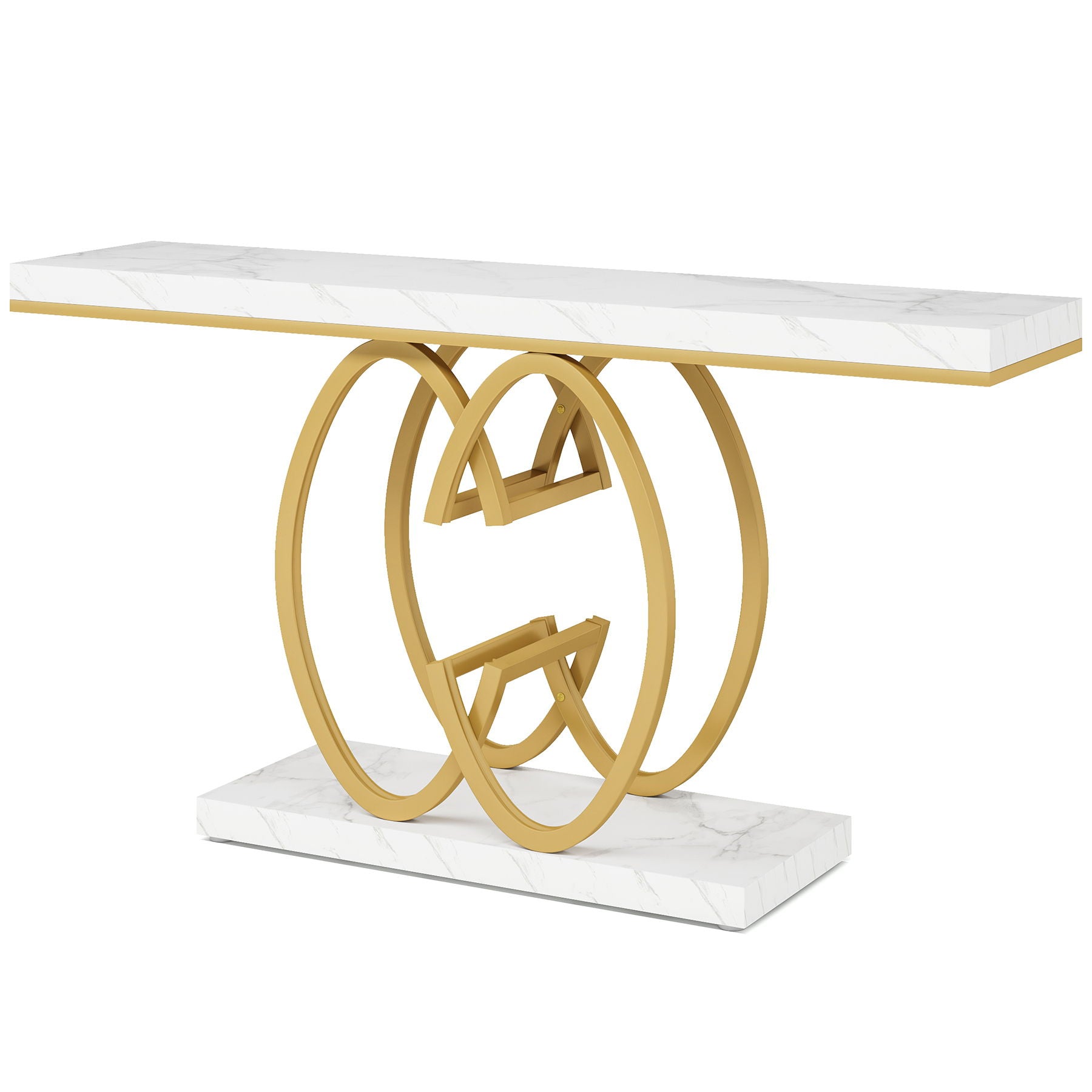 Console Table, Geometric Entryway Table For Living Hallway - White / Gold
