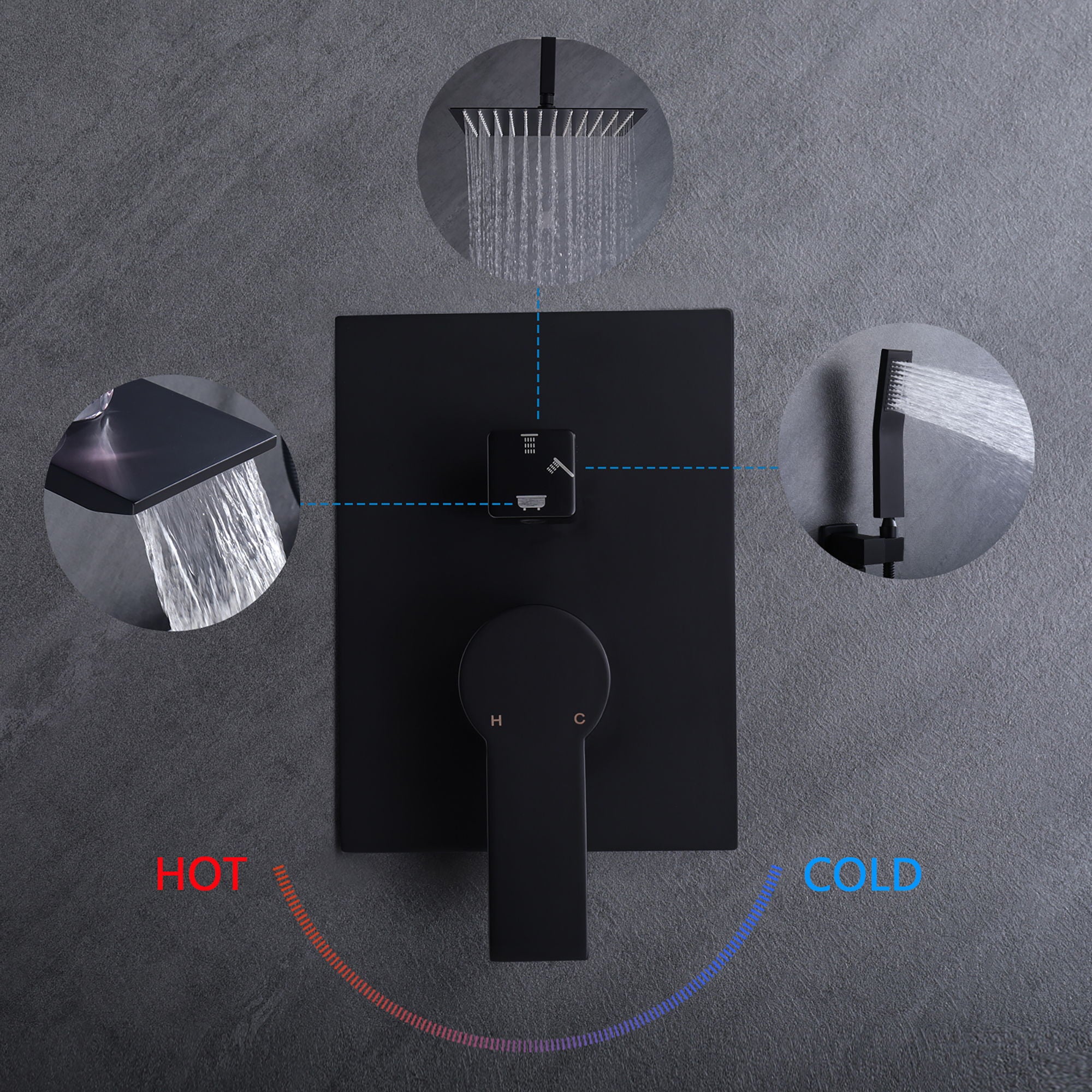 Wall Mount Shower System With High Pressure 10" Shower Head And Handheld, Stainless Steel - Matte Black