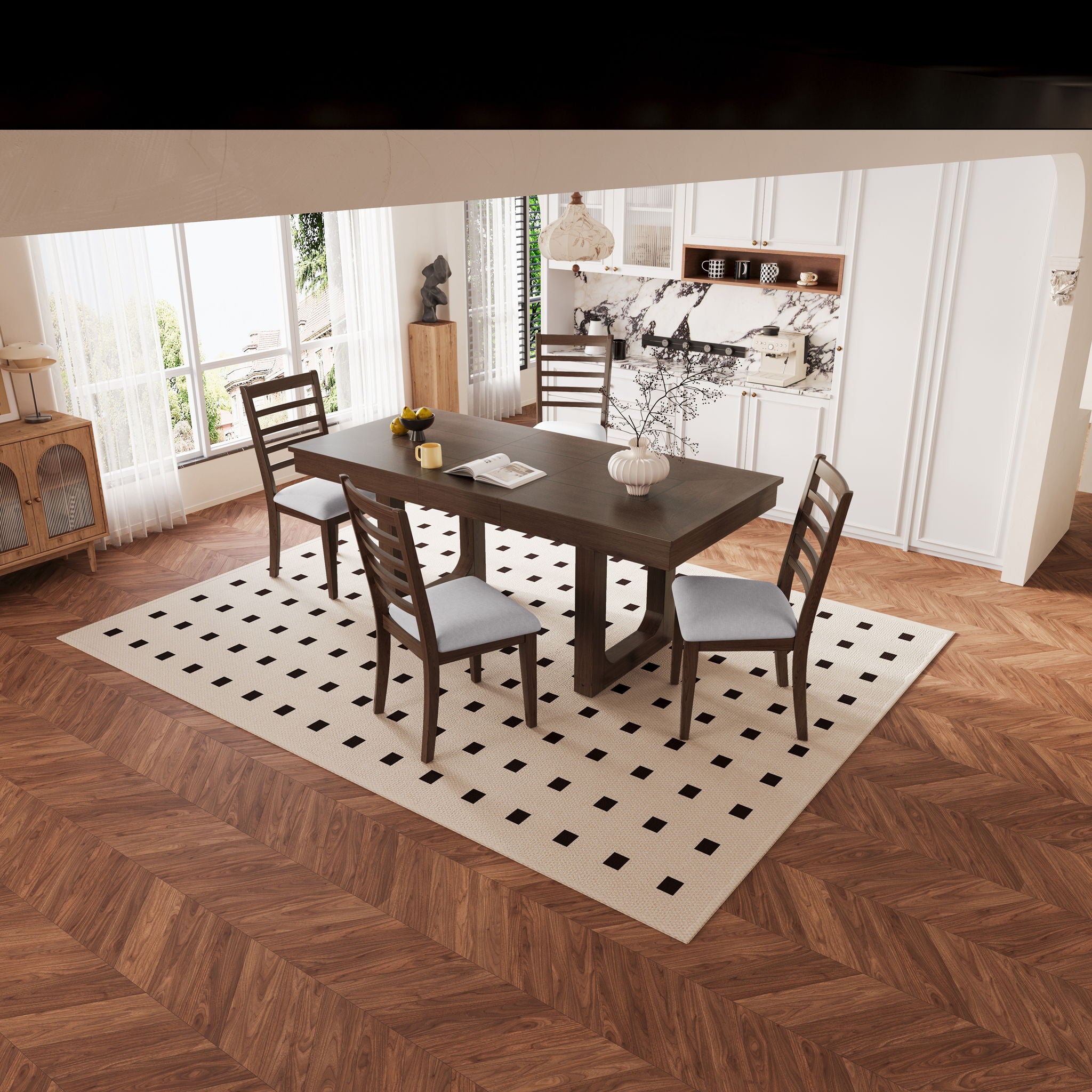 Farmhouse Wooden Kitchen Table With Removable Leaf