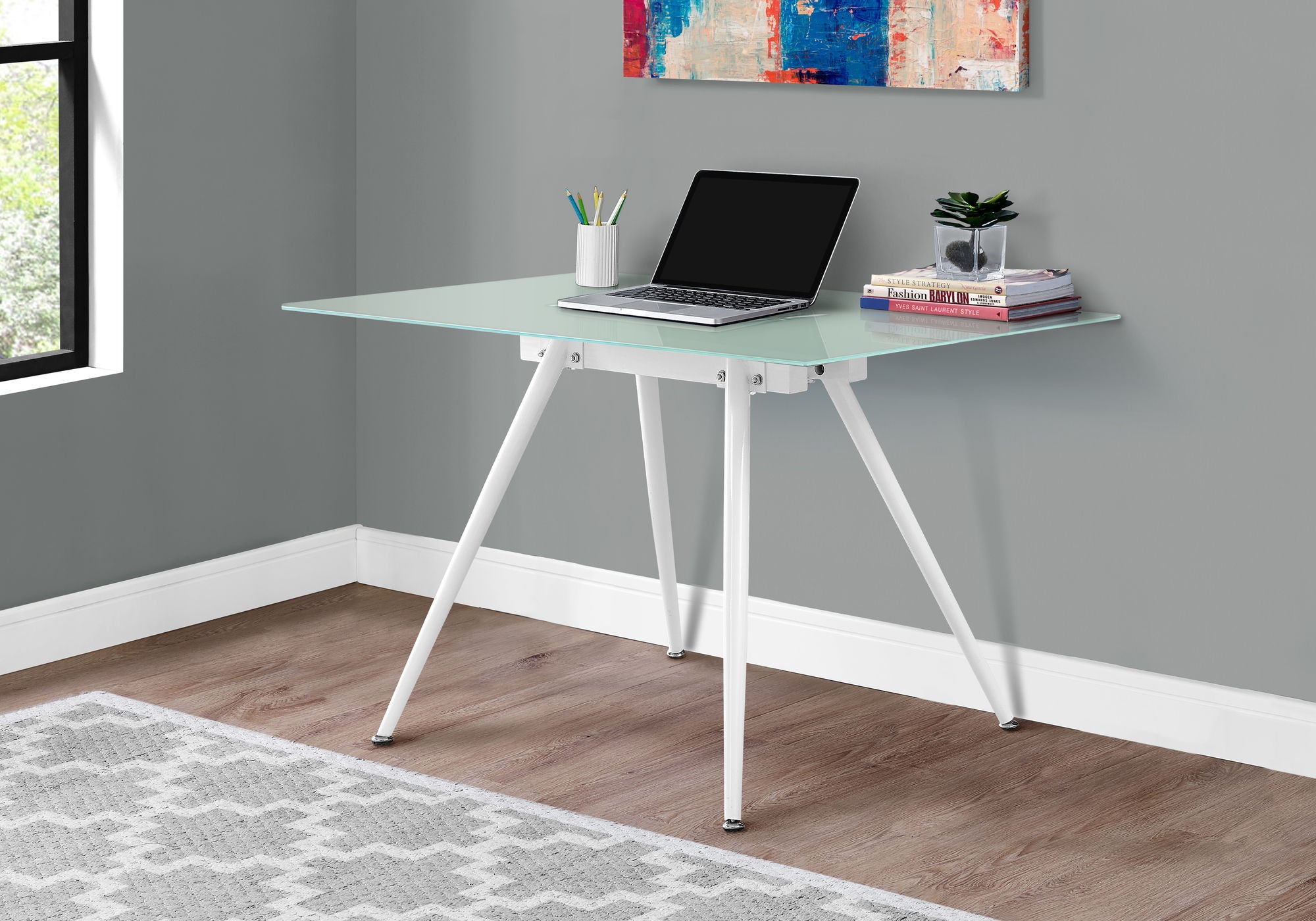 Computer Desk For Home Office, Laptop, Tempered Glass, Contemporary & Modern - White - Best Buy Furniture