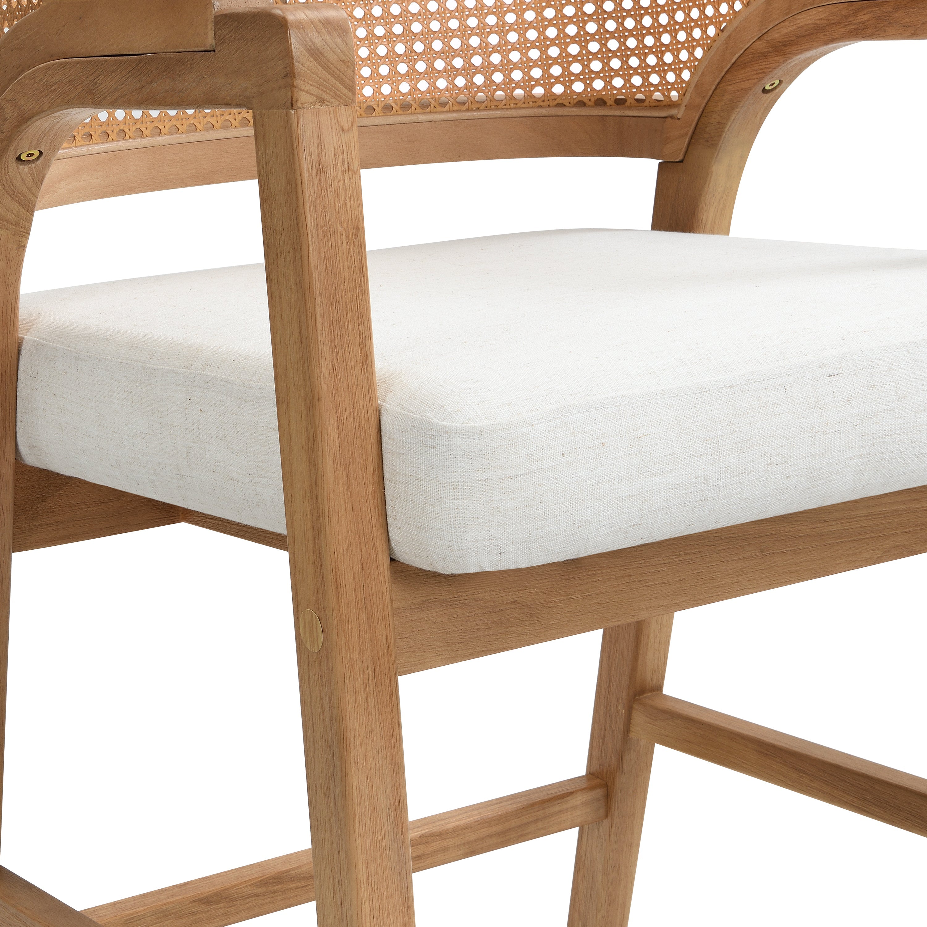 Wooden Frame Counter Stool with Rattan Back - Set of 2