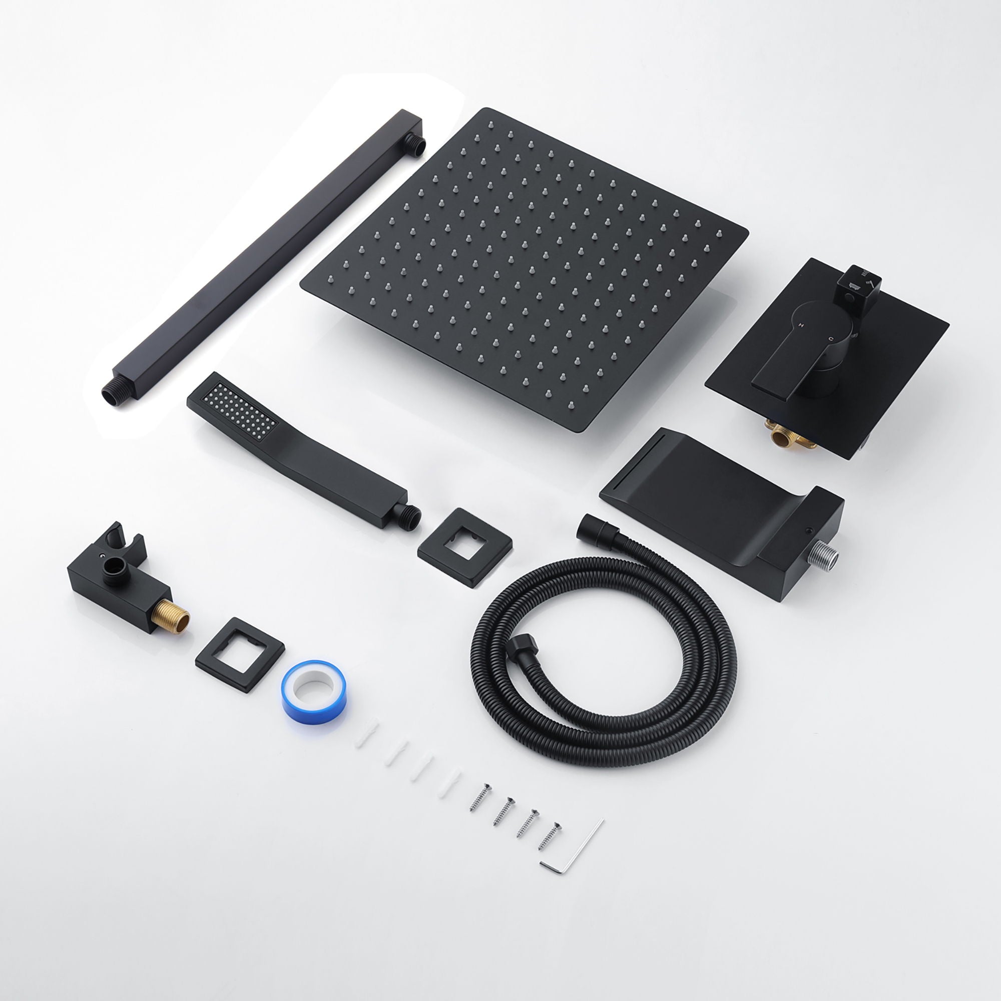 Modern Black Shower Faucet Set Rainfall System With 10" Shower Head And Handheld Combo Stainless Steel - Matte Black