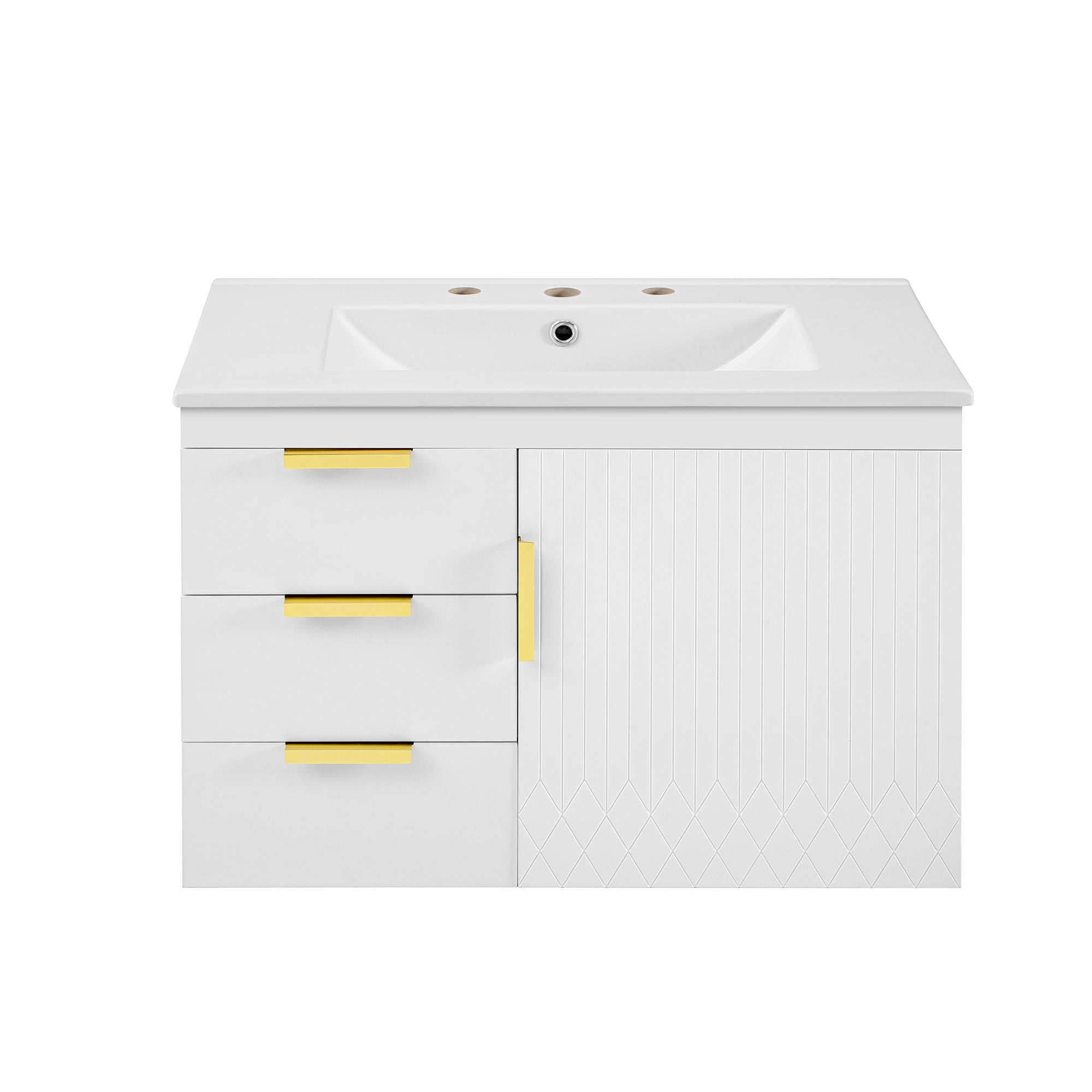 Modern Wall Mounted Bathroom Cabinet With Ceramic Sink, Soft-Closing Drawer And Door