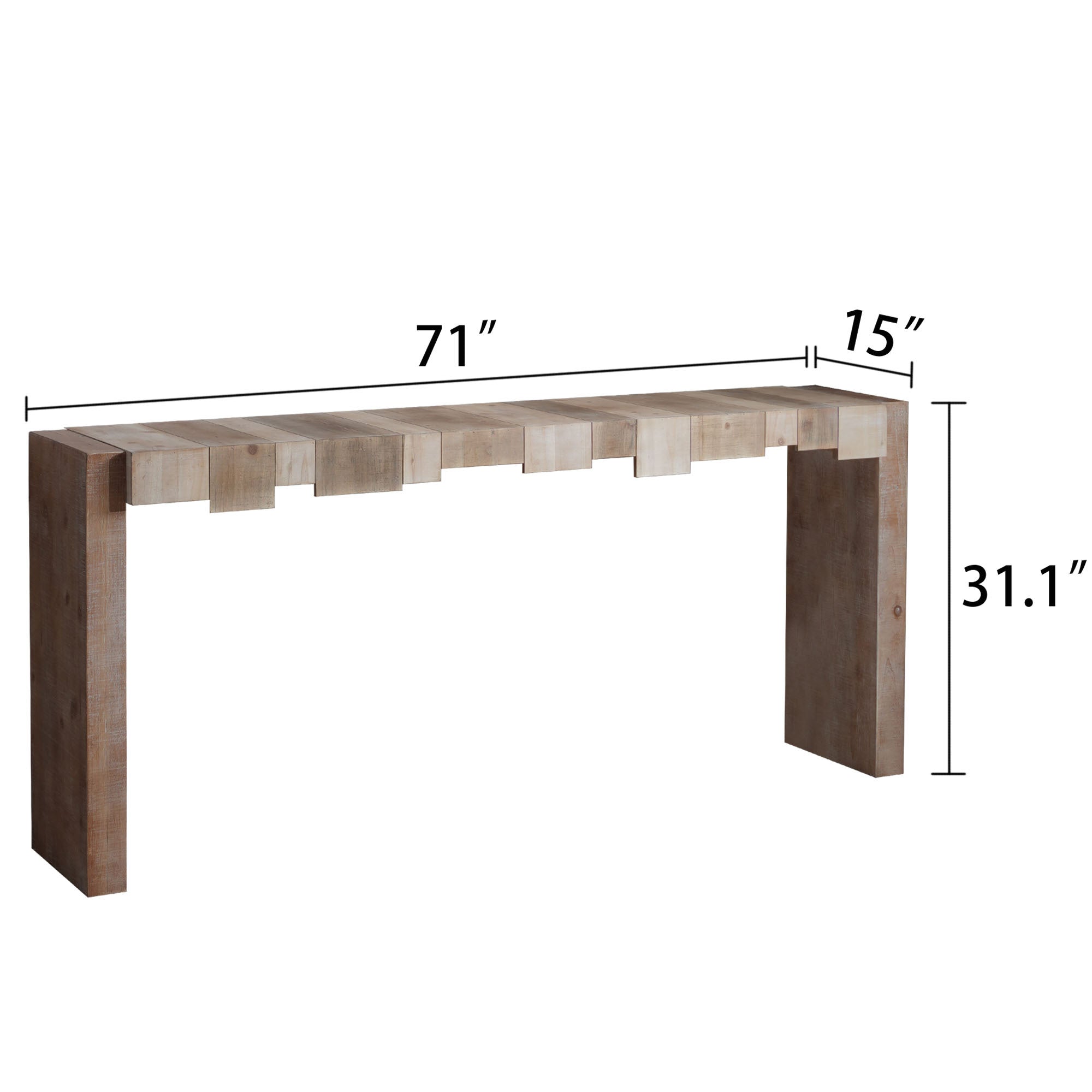 Modern Rustic Console Table - 71' Entryway Table with Sculpted Block Design - Narrow Sofa Table for Hallway, Living Room, or Foyer
