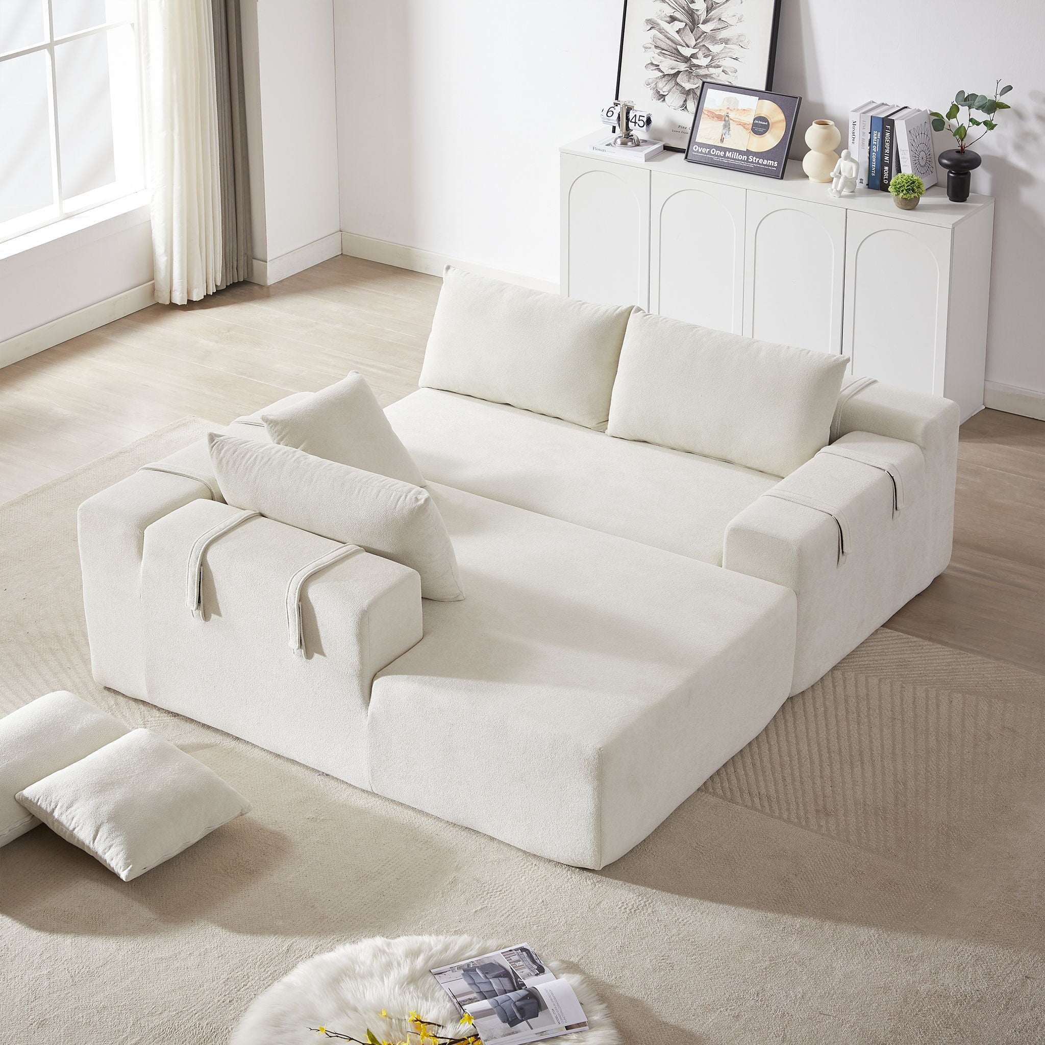 Modern Chenille Upholstered Sectional Sofa Couch Set With 6 Pillows,Free Combination