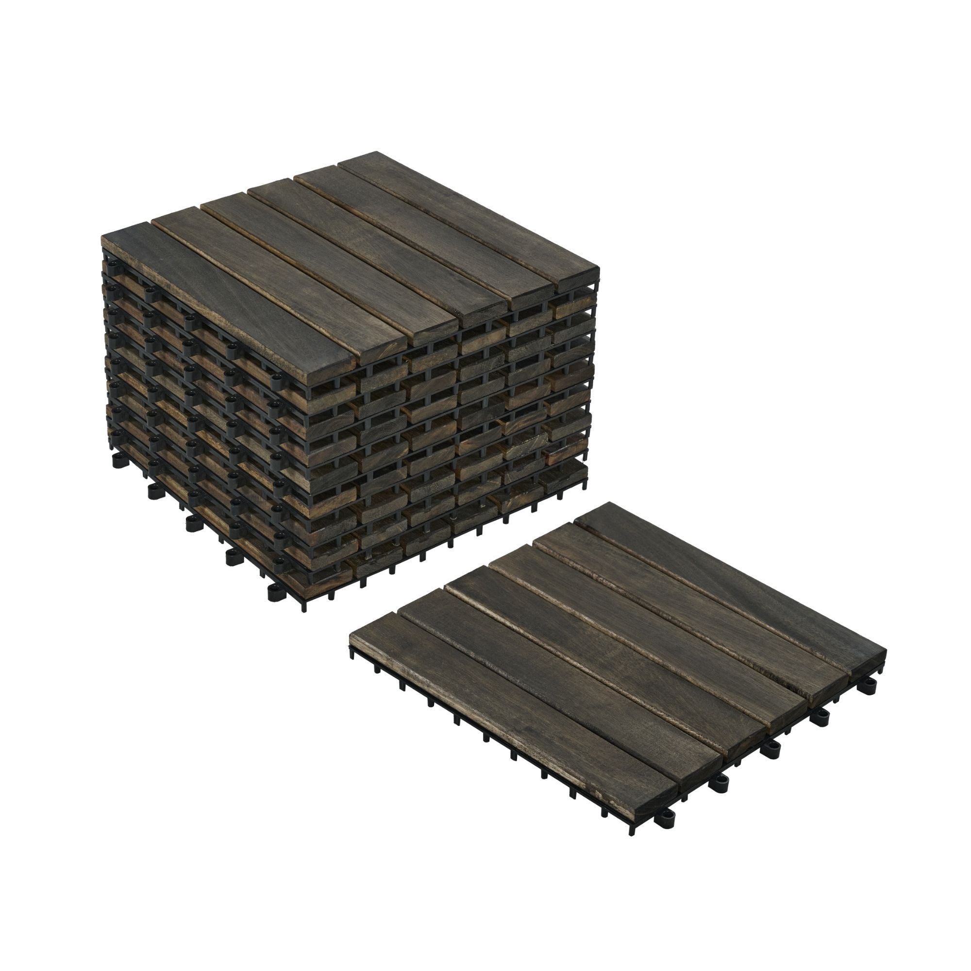 Acacia Hardwood Interlocking Deck Tiles, Striped Pattern