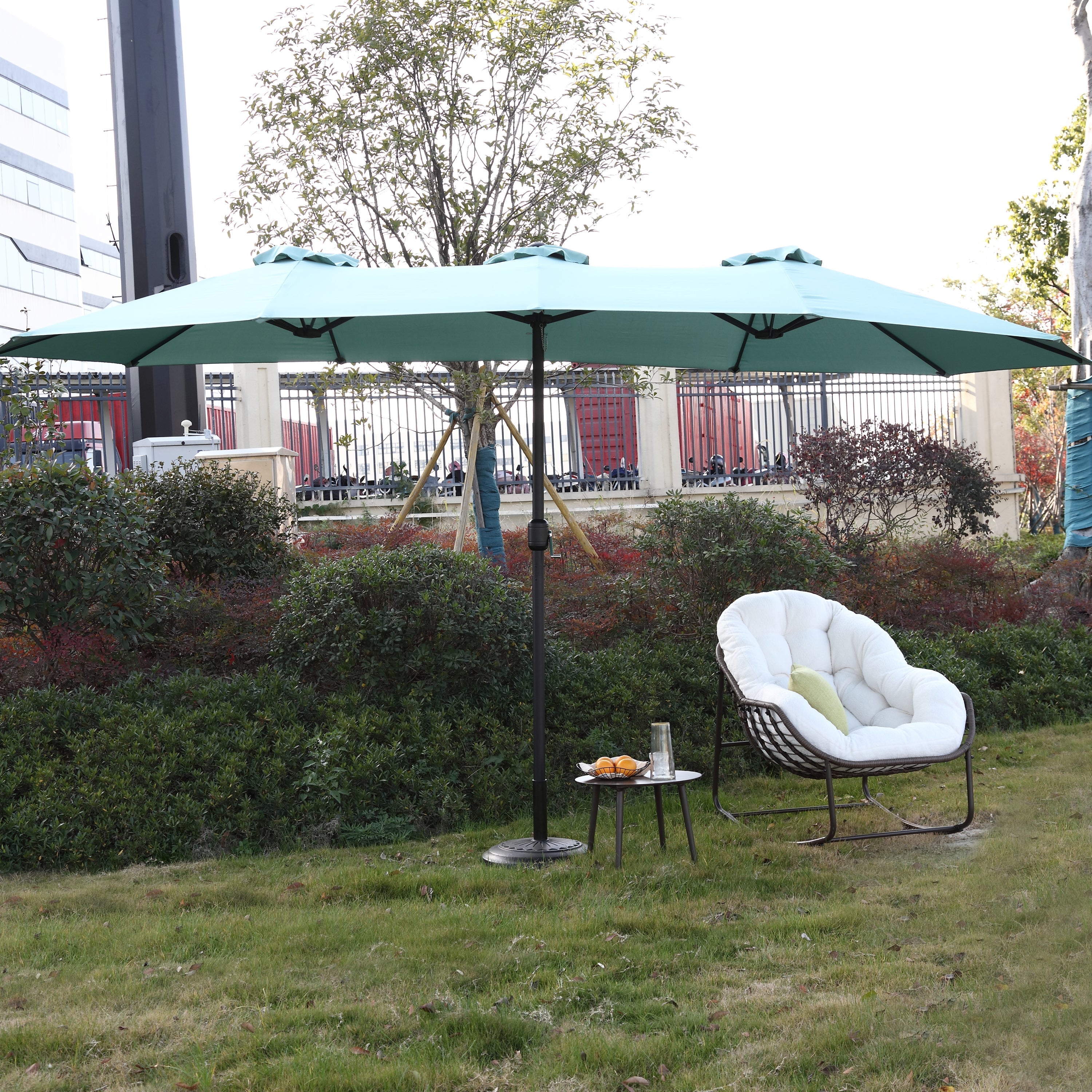 14.8 Ft Double Sided Outdoor Umbrella Rectangular Large with Crank (Light Green)