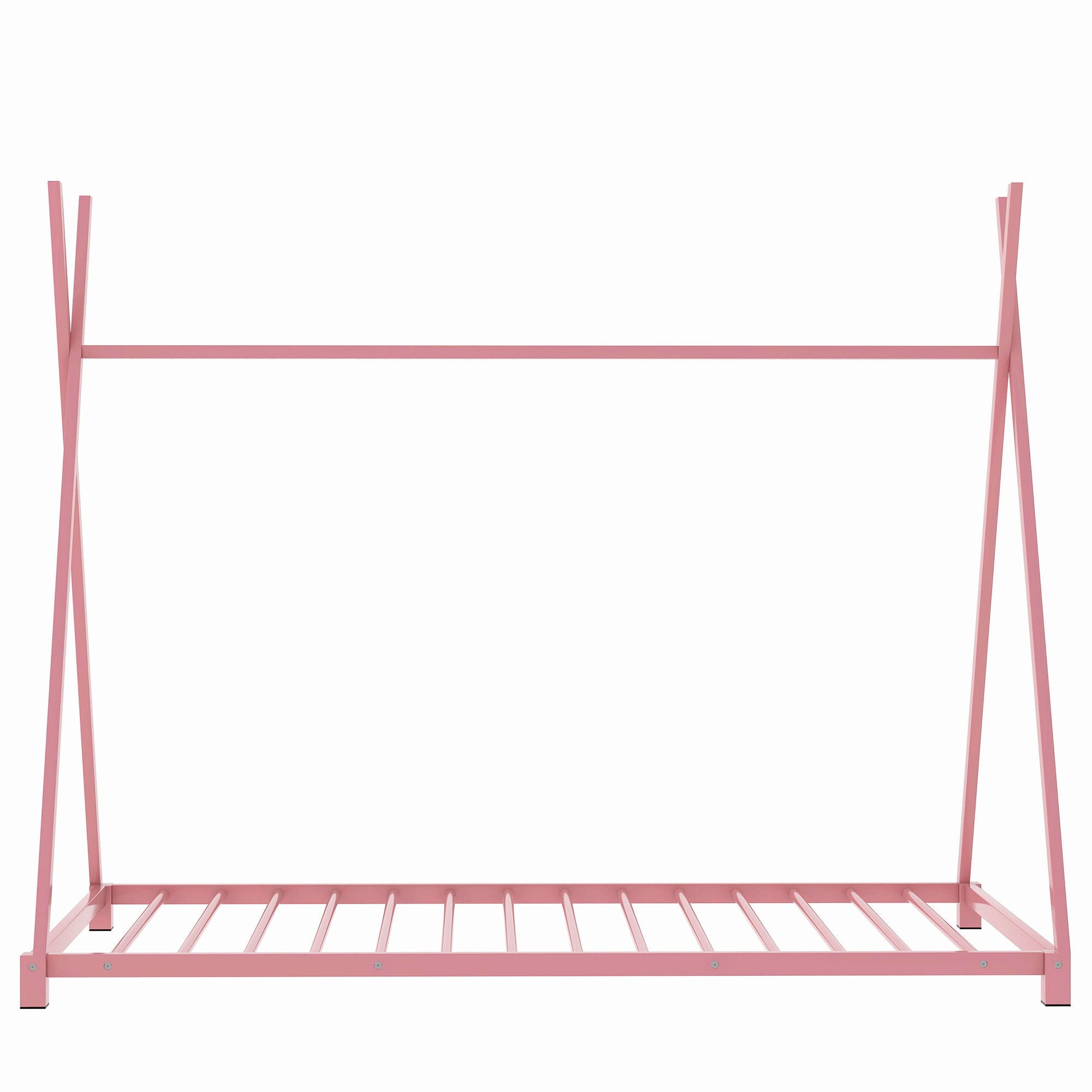 Metal House Platform Bed With Triangle Structure, Low Profile Design