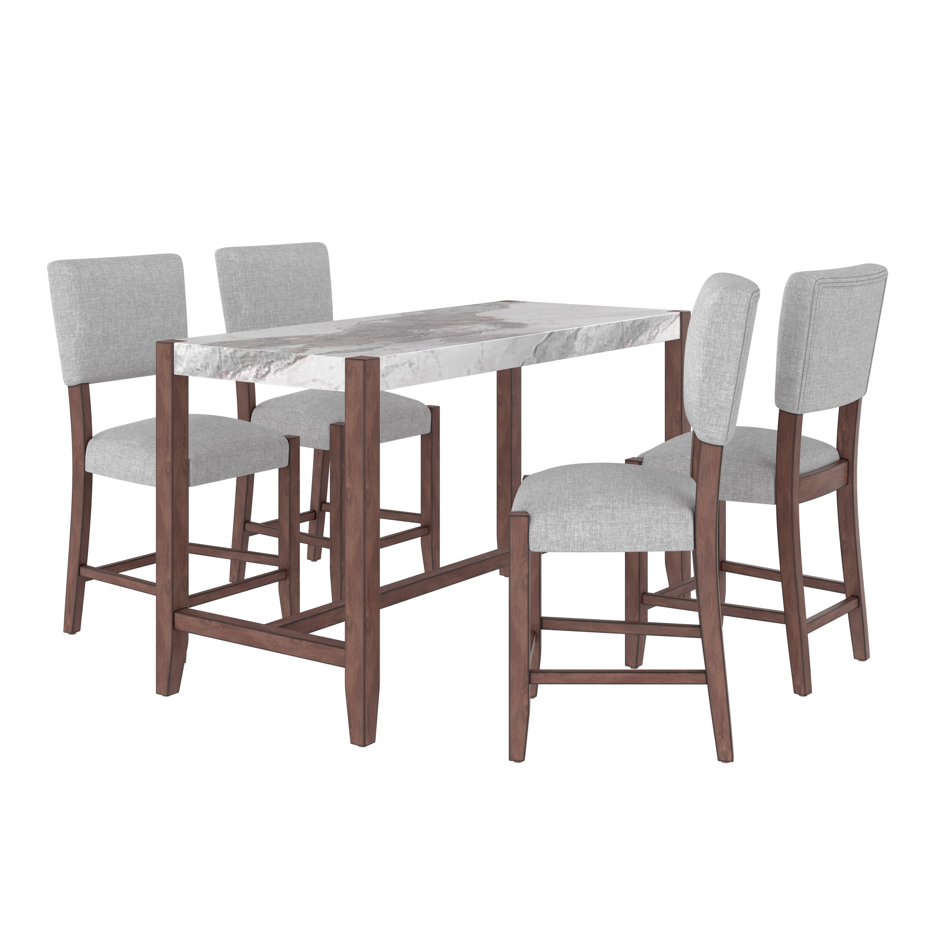Set of 4 Mid-Century Modern Bar Stools, 40 in Linen Upholstered Counter Chairs with Rubber Wood Legs, Gray