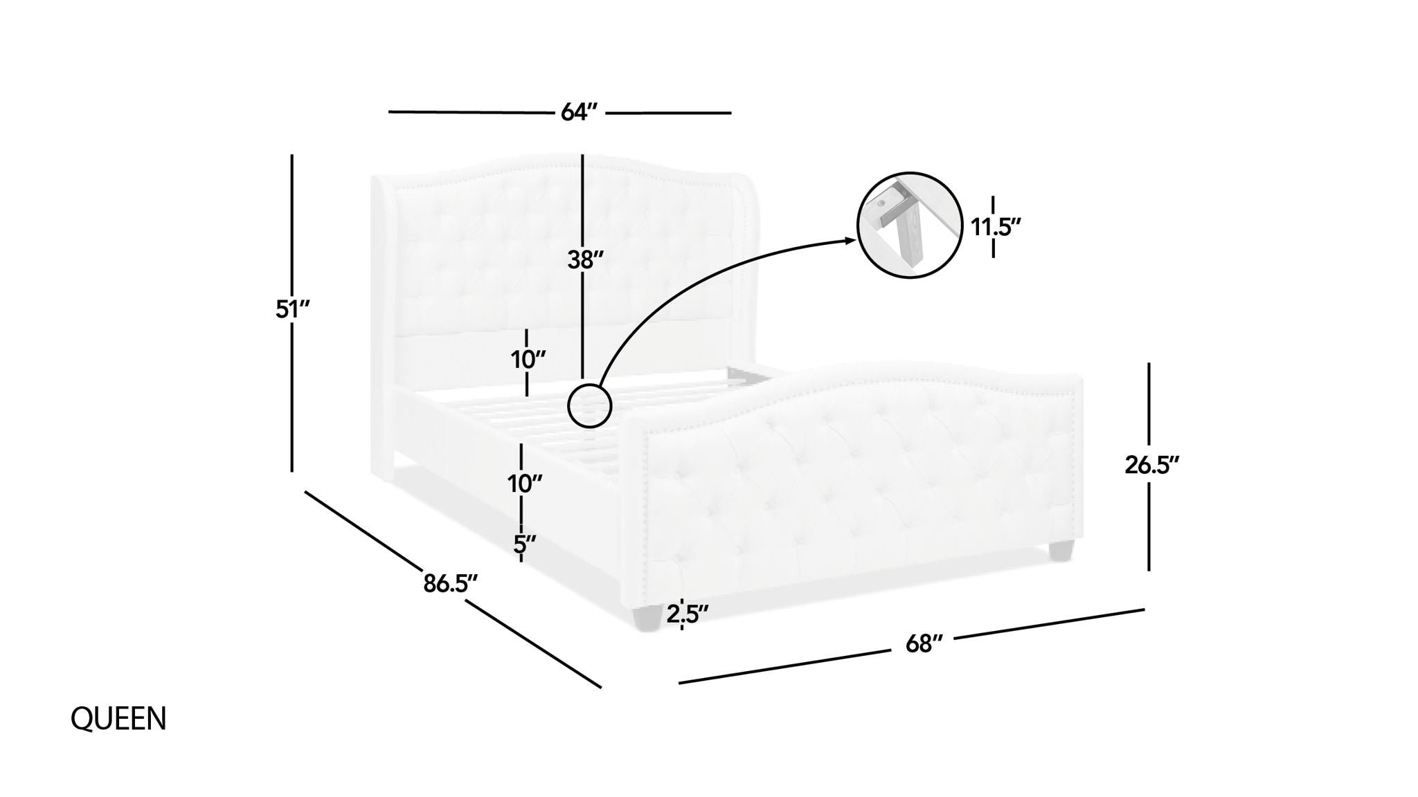 Fontana - Handcrafted Wingback Upholstered Platform Bed Frame