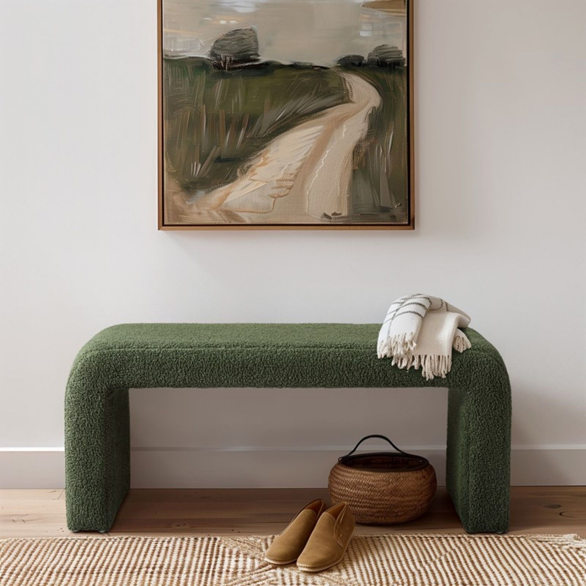 Modern Contemporary Boucle Waterfall Bench