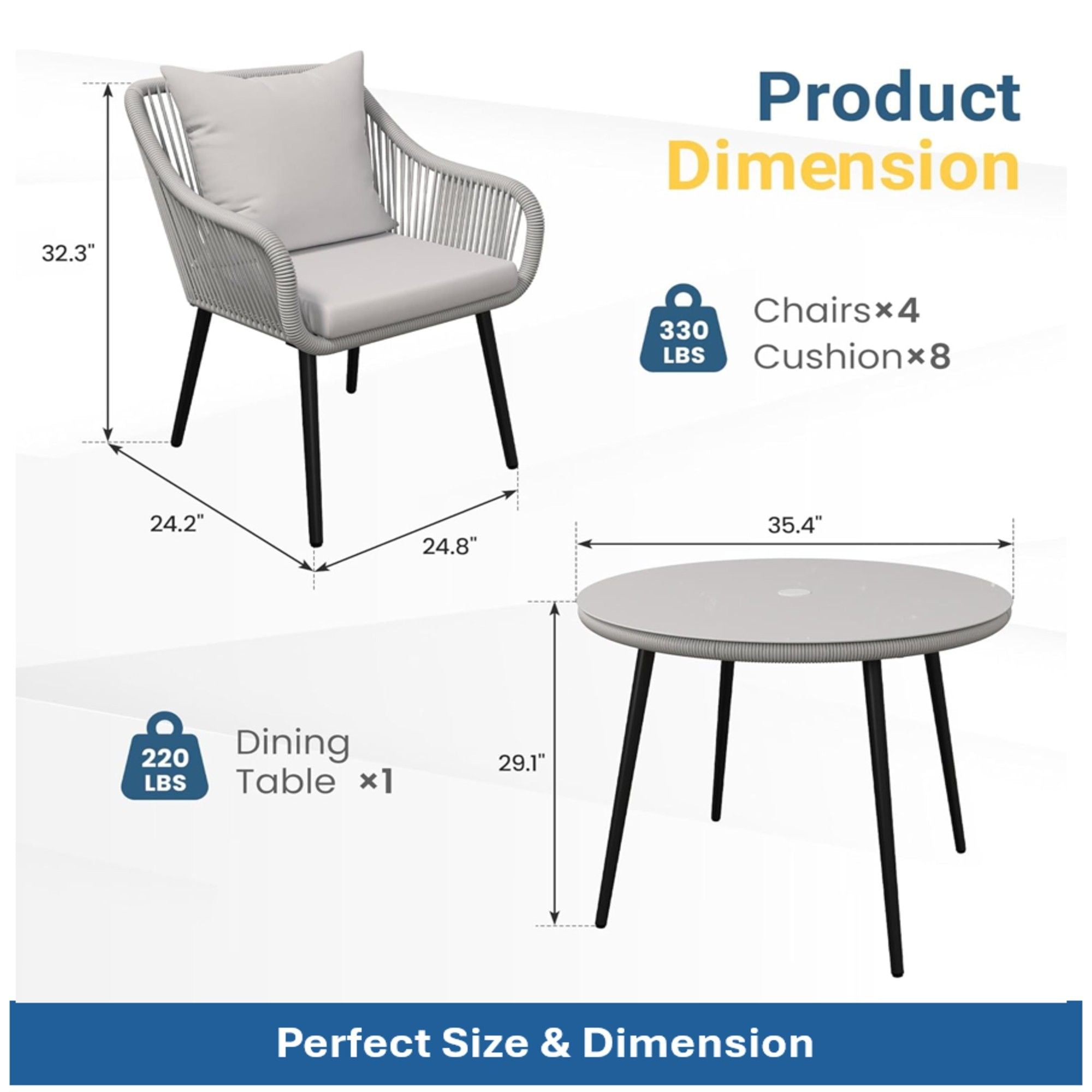 5 Piece Twisted Rattan Patio Dining Set With Table