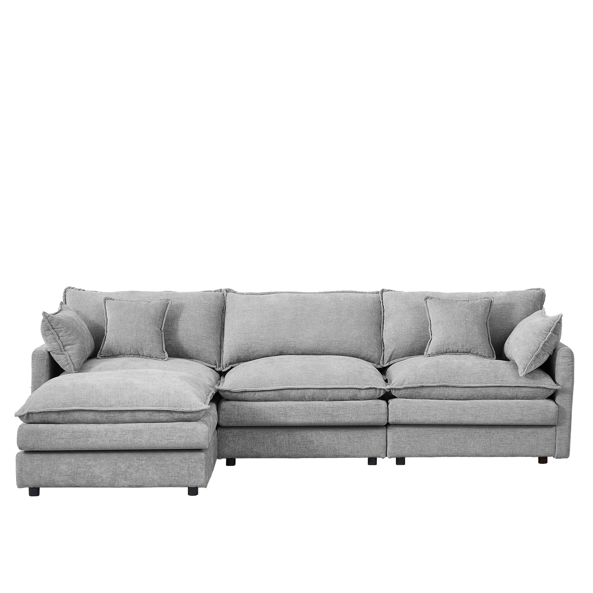 Modular Sectional Sofa L-Shaped Couch Set With Movable Ottoman - Gray