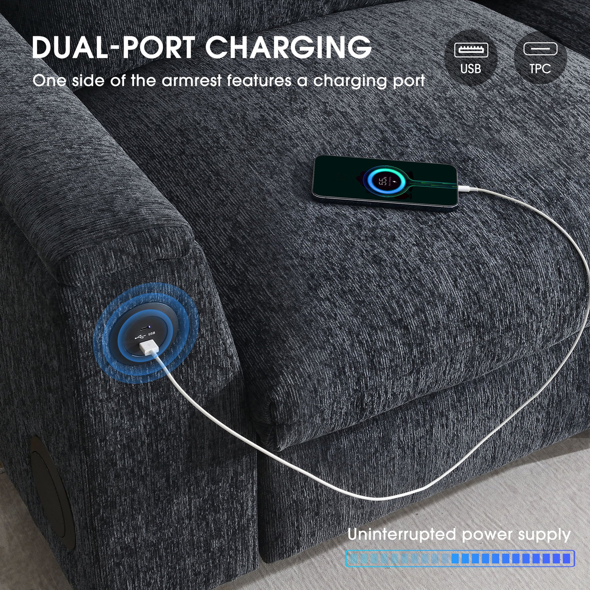 Sectional With Bluetooth Speaker Comfy Cloud Couch Set With Drop Down Table Cup Holders, USB Charger Storage Armrest Wide Seat Sofa - Best Buy Furniture