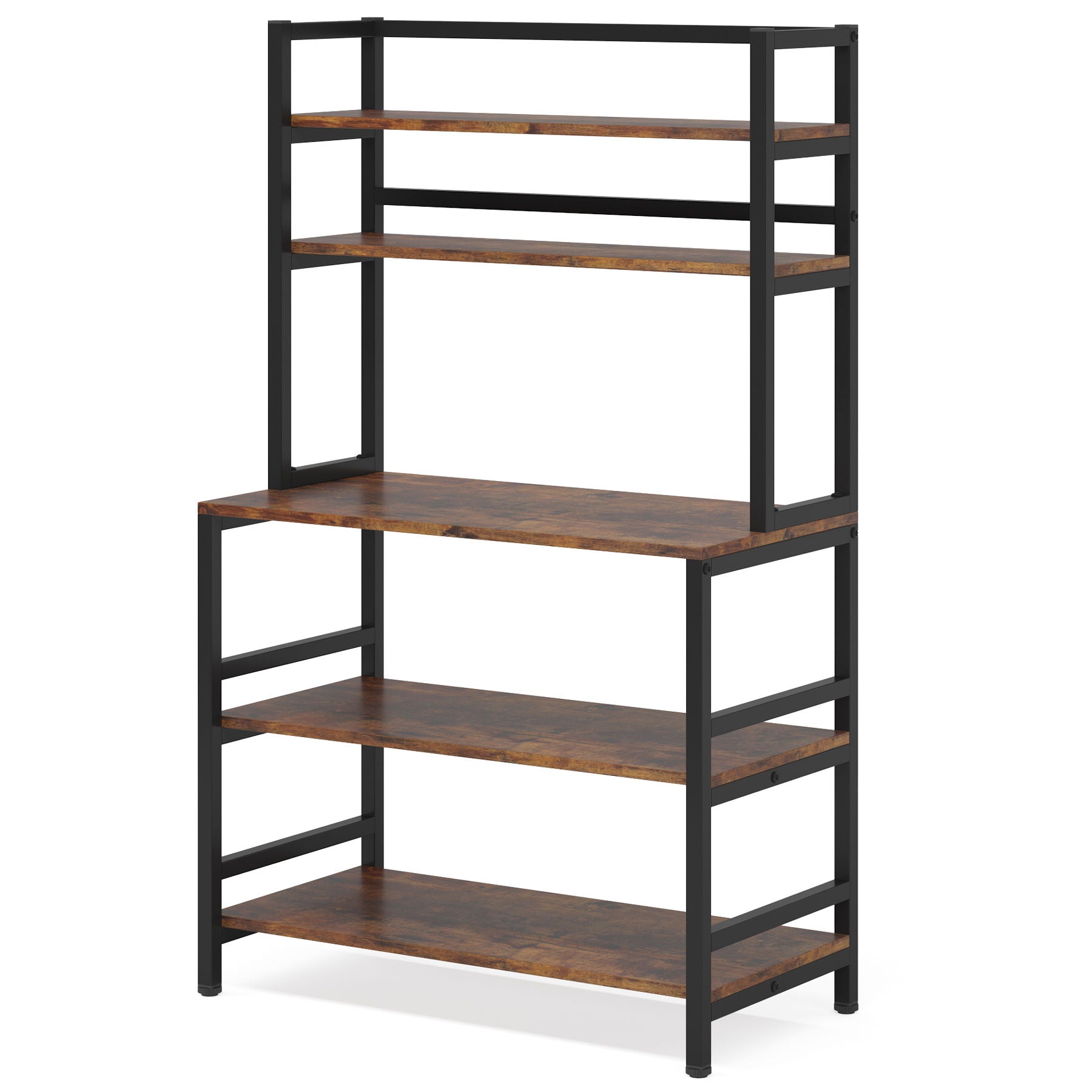 5 Tier Kitchen Bakers Rack With Hutch Microwave Stand, Freestanding Storage Organizer For Countertop - Black