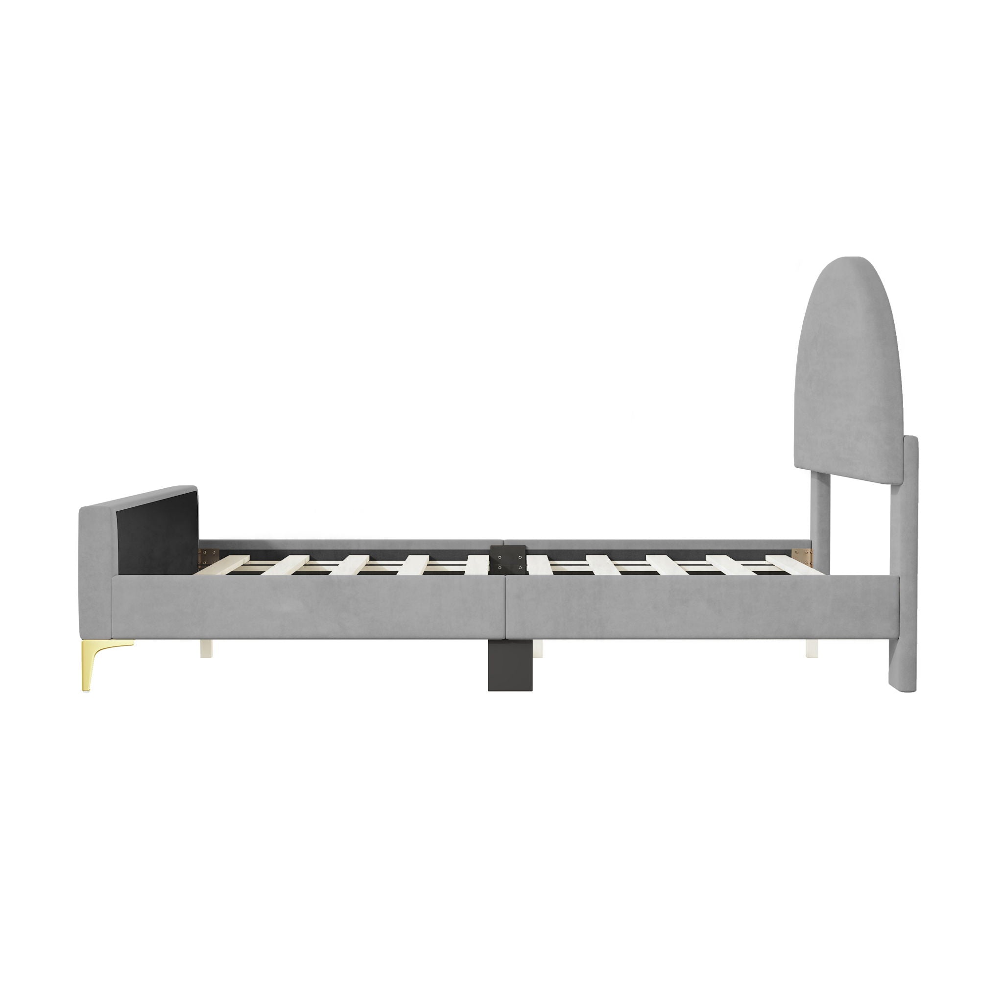 Upholstered Platform Bed With Classic Semi-Circle Shaped Headboard