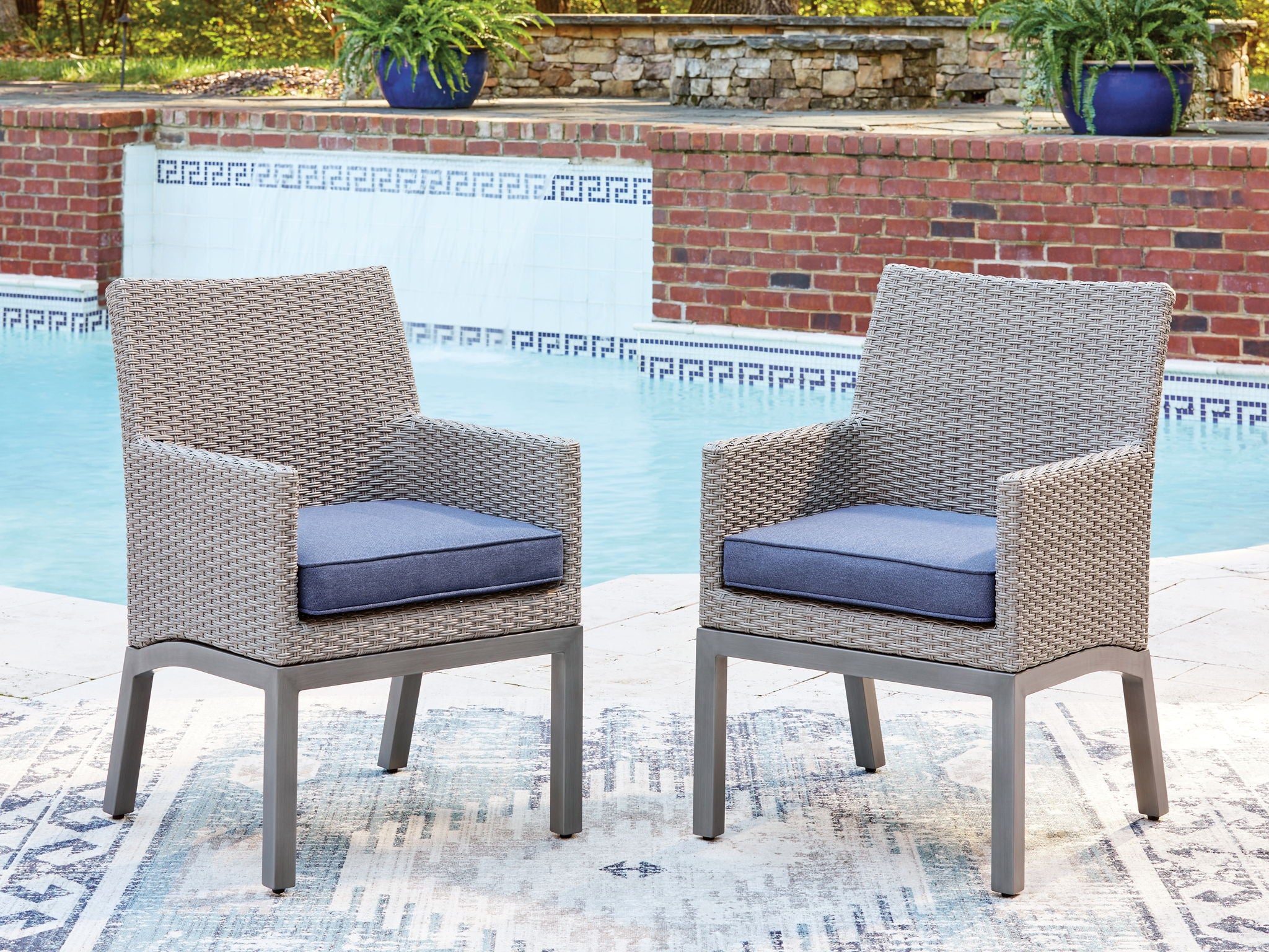 Half Moon Beach - Arm Chair With Cushion (Set of 2) - Blue / Gray
