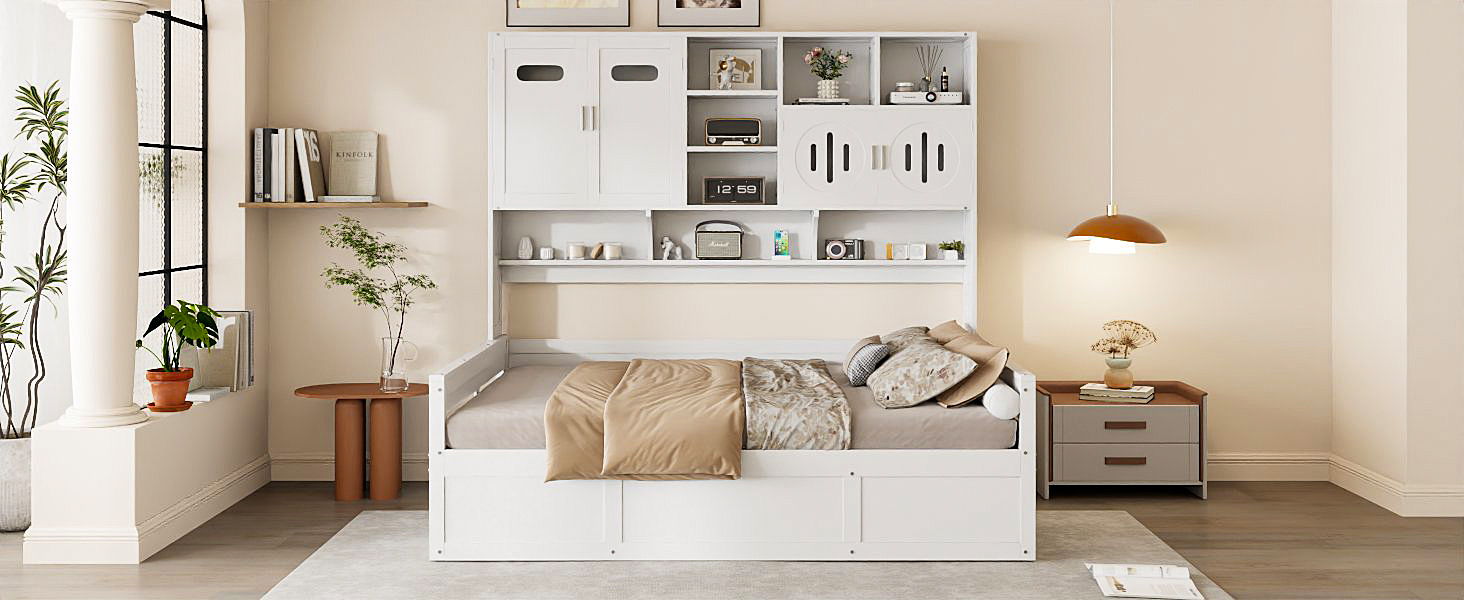 Daybed With All-In-One Cabinet And Shelf
