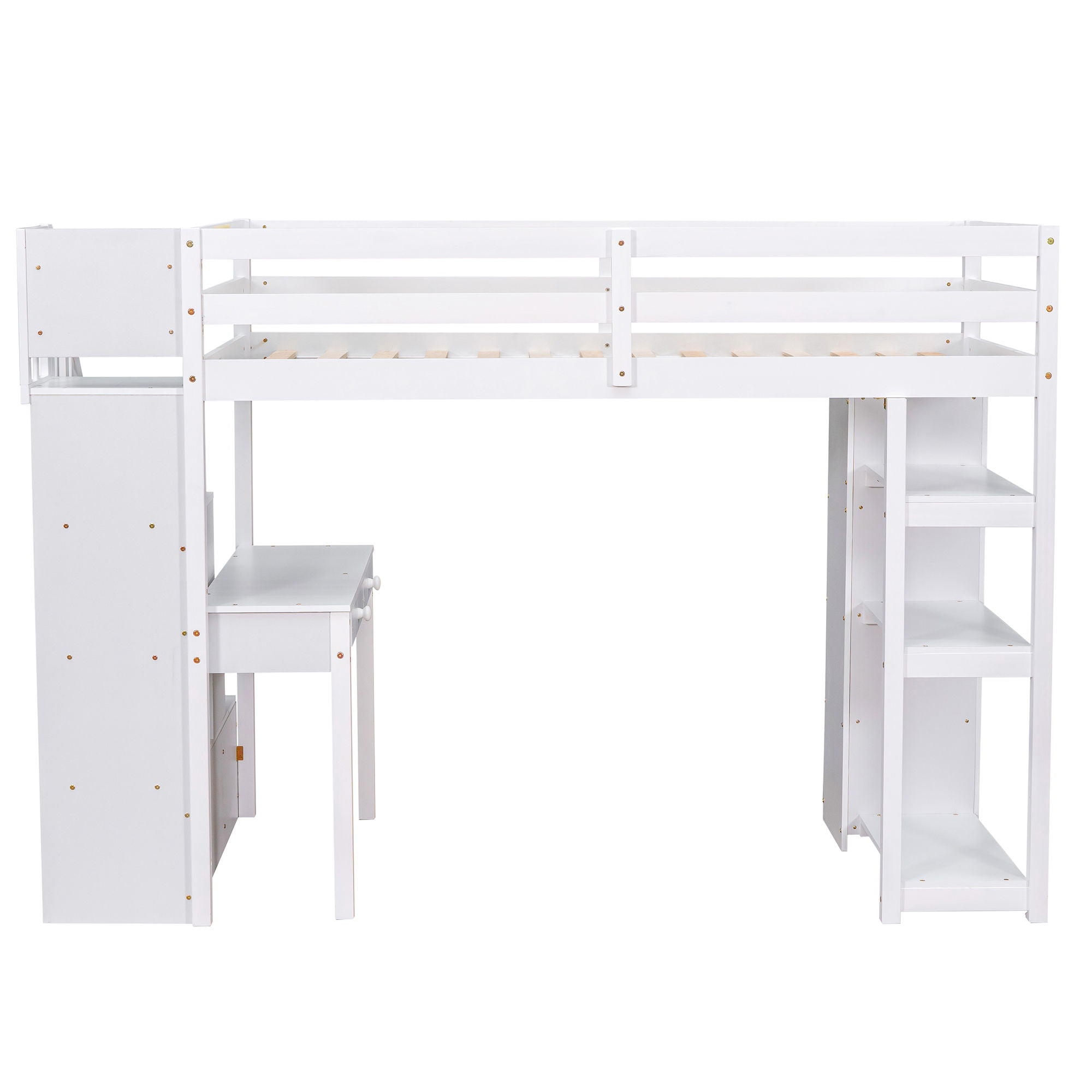 Loft Bed With Storage Drawers, Desk And Stairs With Shelves