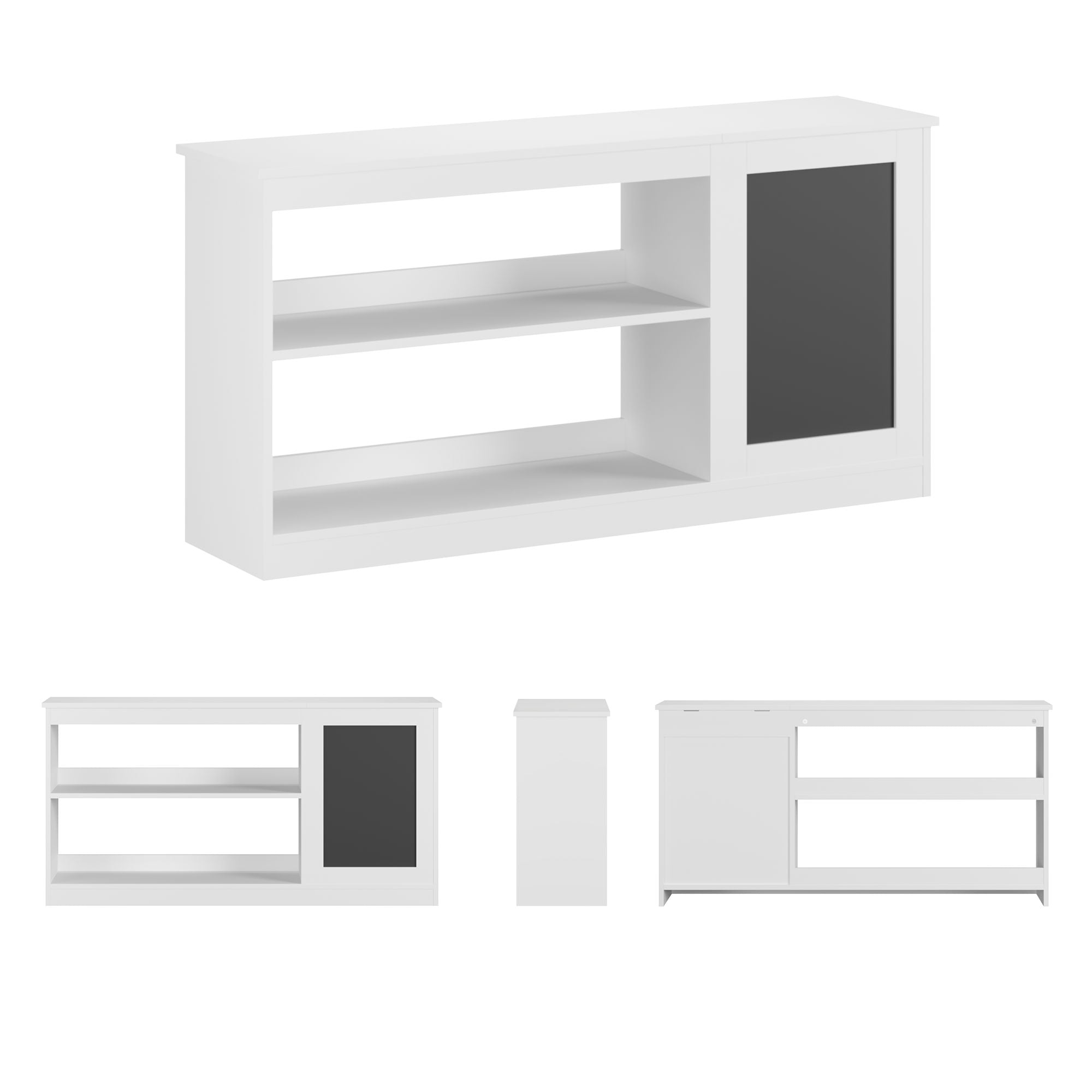 3 In 1 Bookshelf And Toy Storage Cabinet With Chalkboard, Organizer For Playroom Featuring And Spacious Storage - White