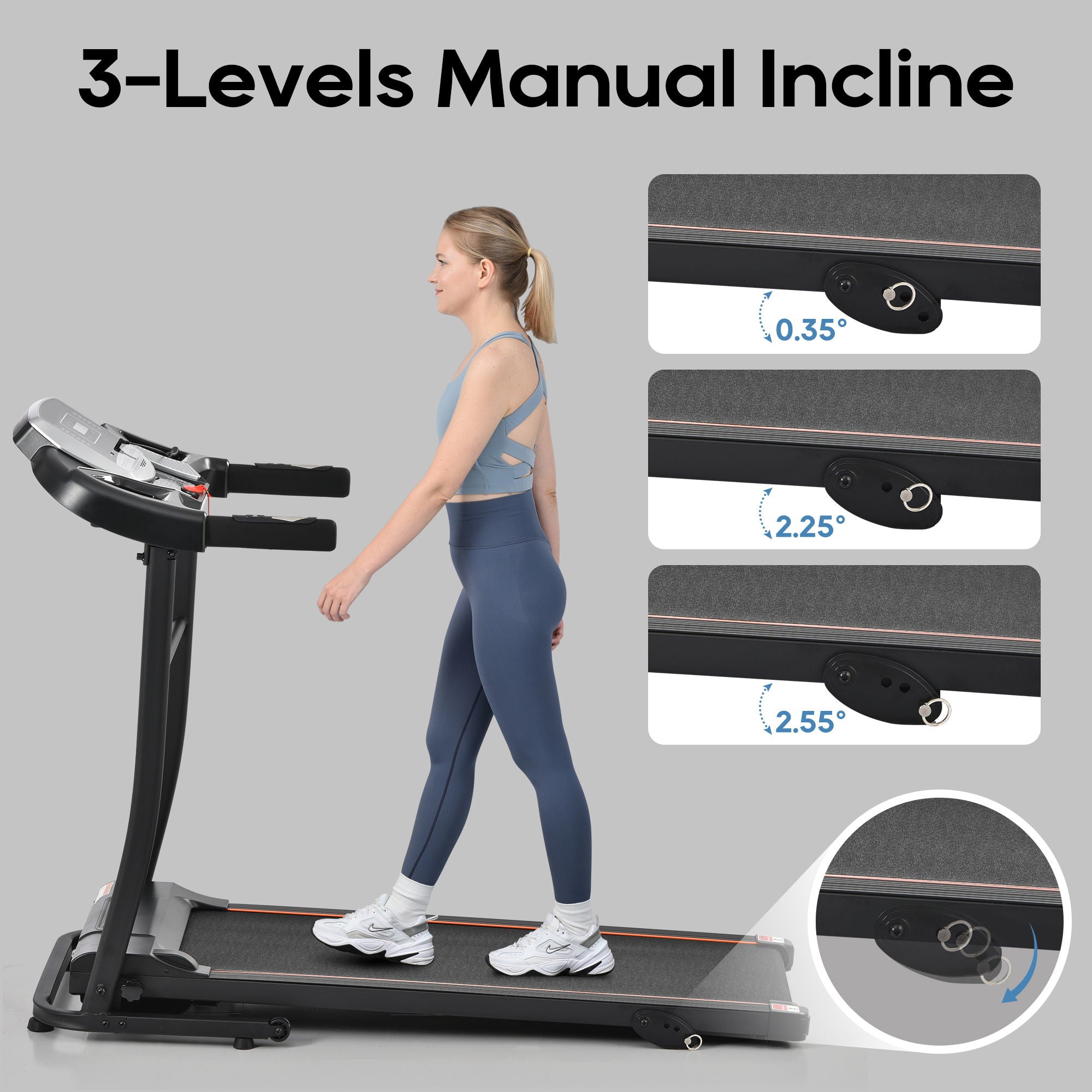 Folding Treadmill With Incline And Heart Rate Sensor, 2.5Hp Quiet Brushless With USB Charge Station, Small Space Portable Running Walking Machine - Black / Silver